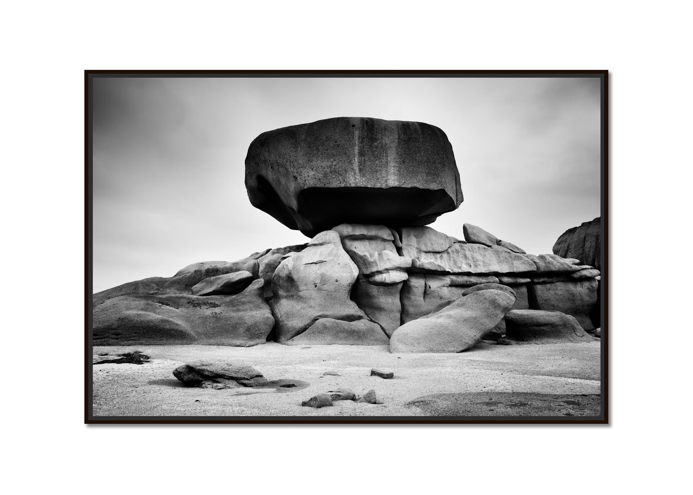 Pink Granite Coast, rock formations, black white fine art landscape photography - Photograph by Gerald Berghammer
