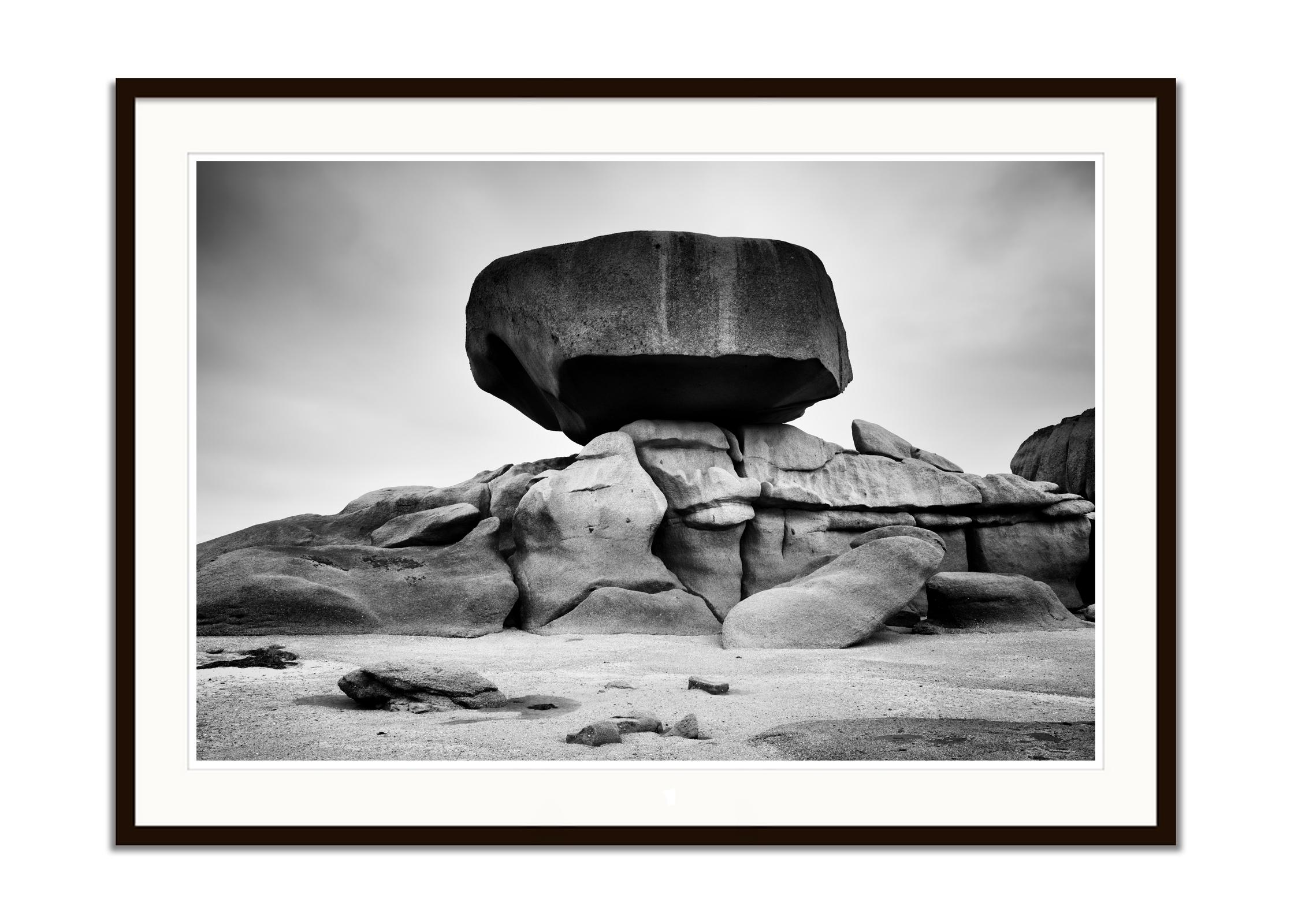 Pink Granite Coast, rock formations, black white fine art landscape photography - Gray Landscape Photograph by Gerald Berghammer