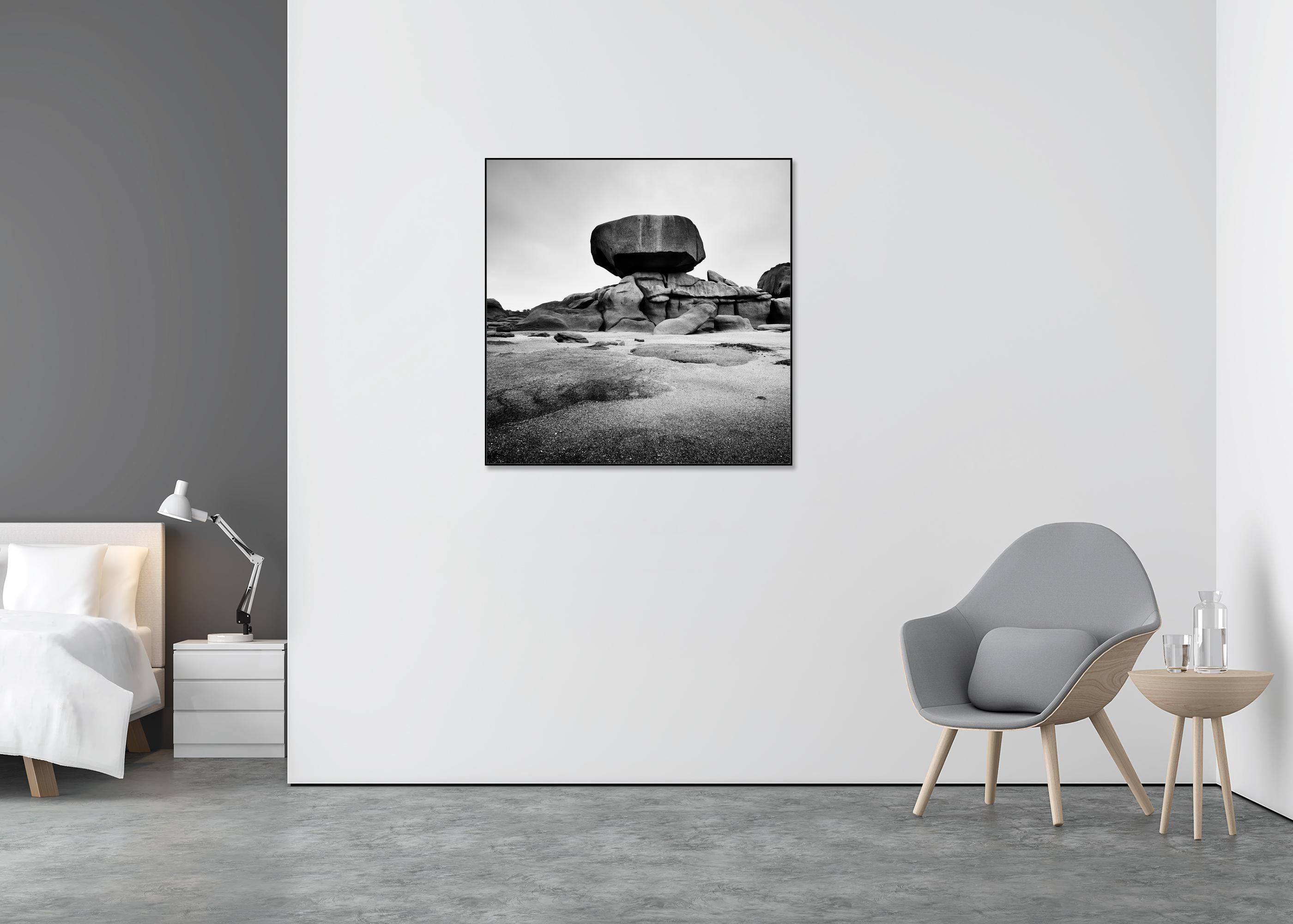 Pink Granite Coast, Rock, monochrome photograph, limited edition landscape print - Gray Black and White Photograph by Gerald Berghammer