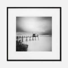 PK 53880, Stilt House, France, black and white fine art waterscape, wood frame