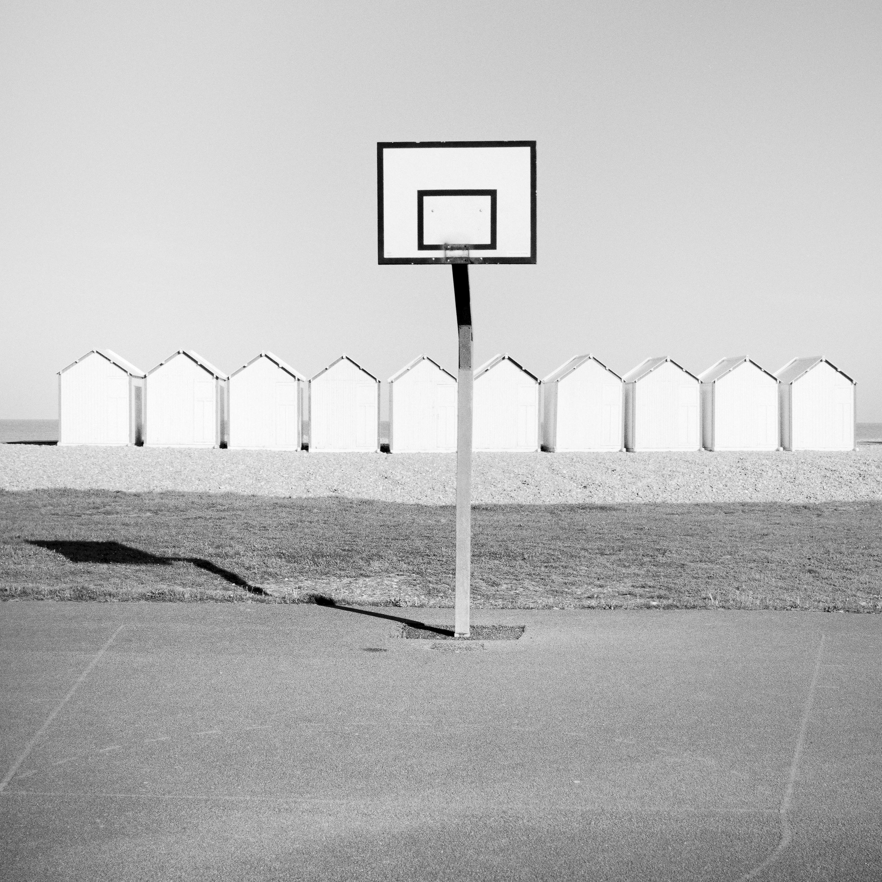 Playground, Beach Huts, Basketball, France, black white landscape photography For Sale 3