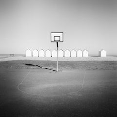 Playground, Beach Huts, Basketball, France, black white landscape photography