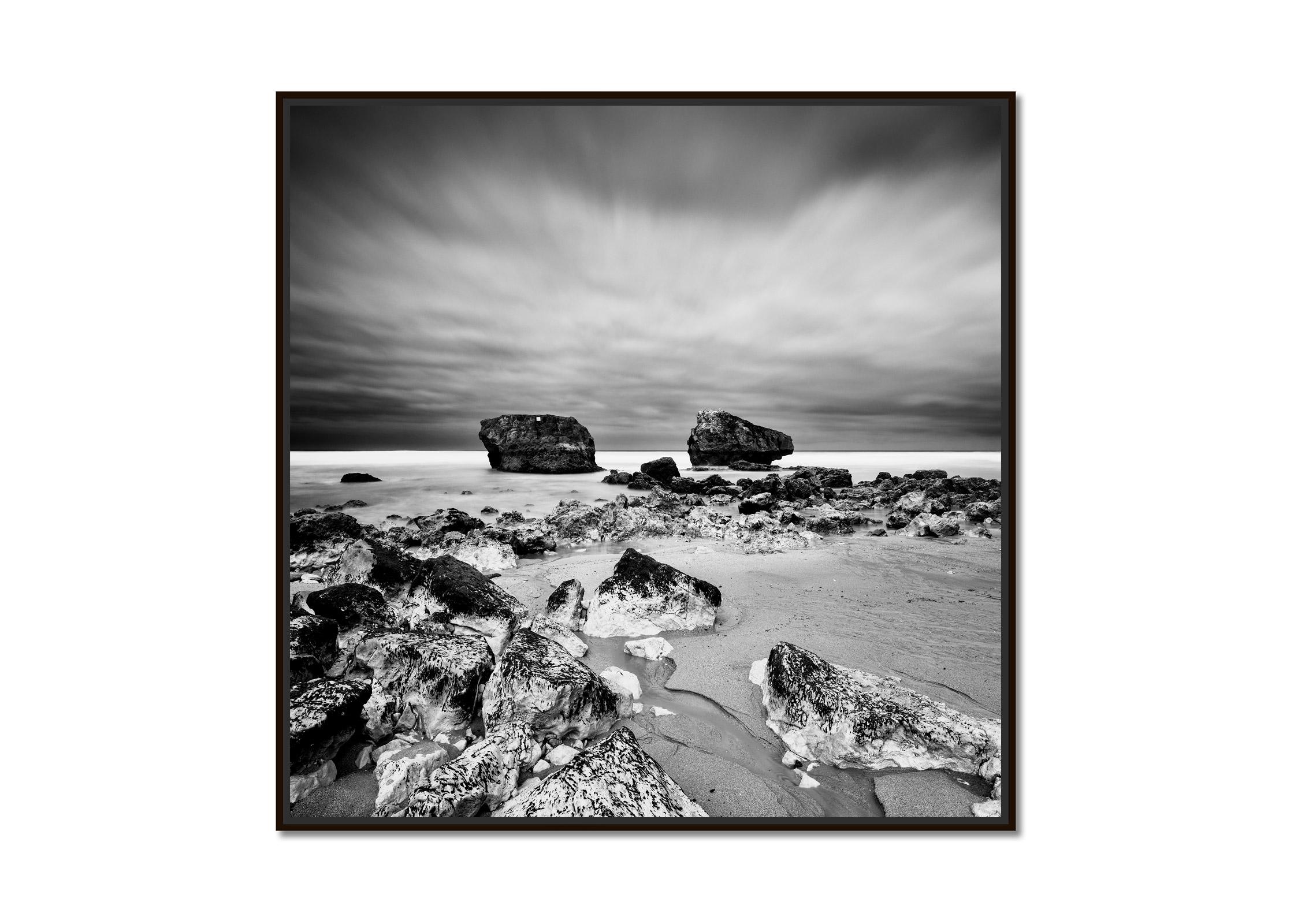 Point de vue, rocky beach, stormy, France, black and white landscape photography - Photograph by Gerald Berghammer