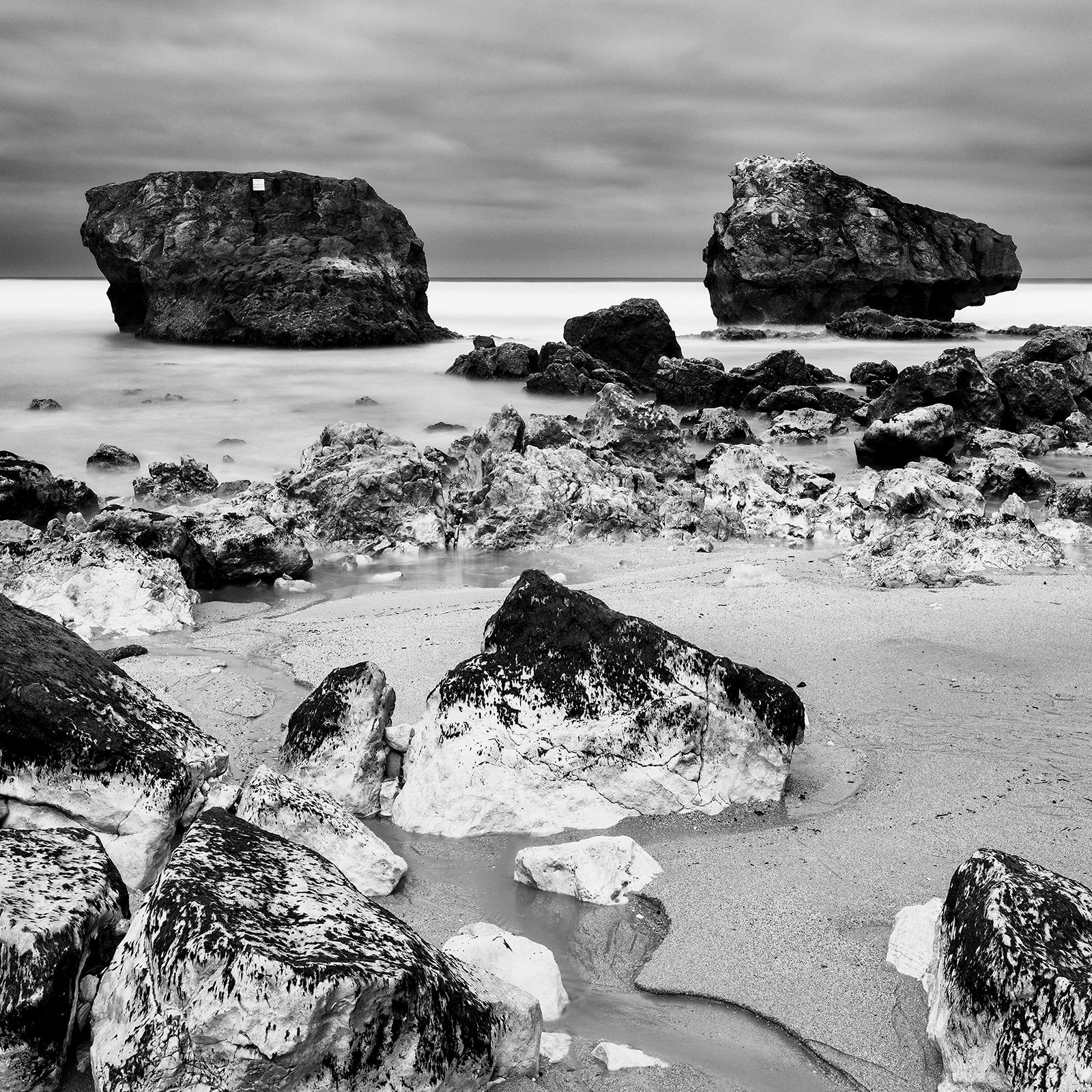 Point de vue, rocky beach, stormy, France, black and white landscape photography For Sale 4