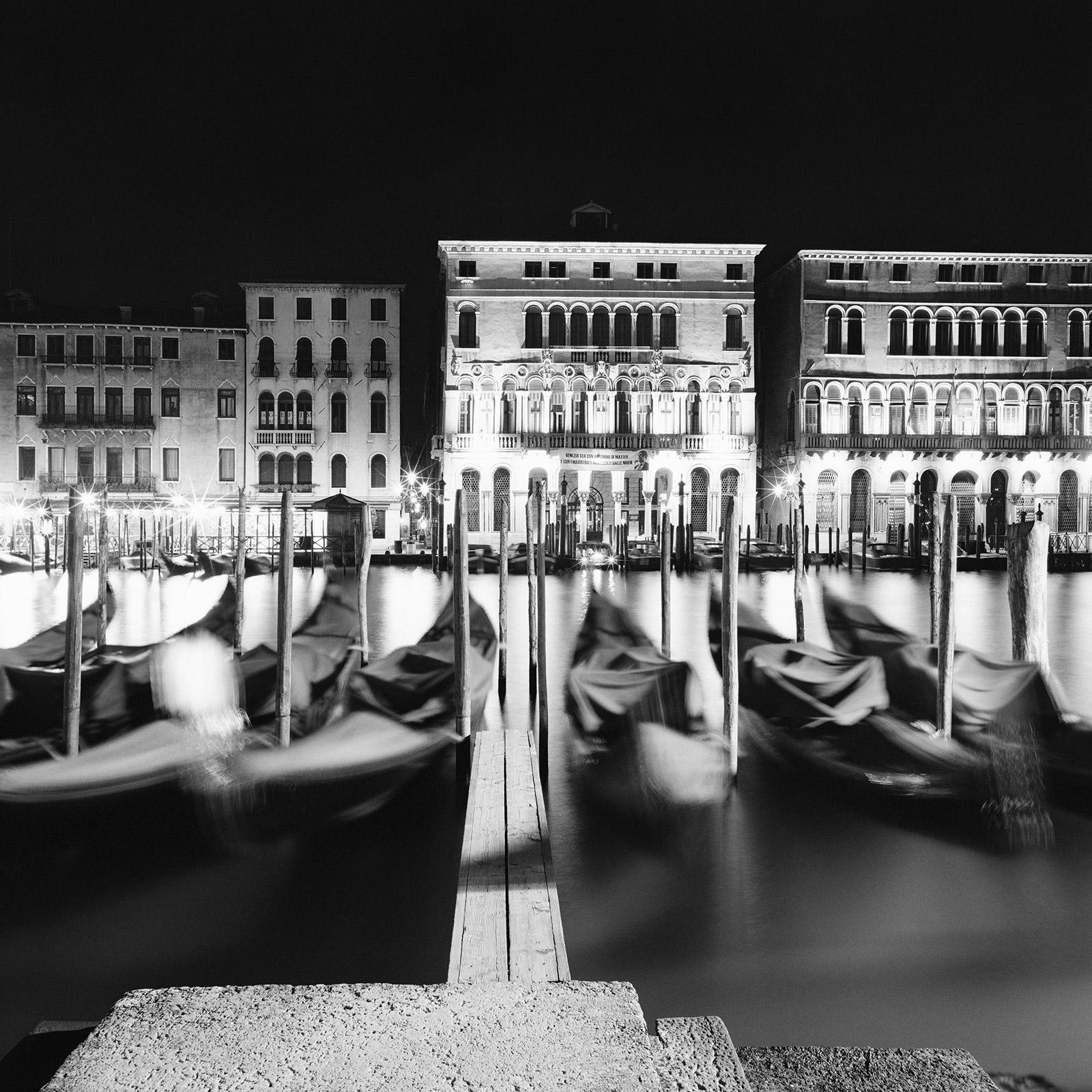Gerald Berghammer Landscape Photograph - Point of Entry, Canal Grande, night, Venice, black white photography, cityscape