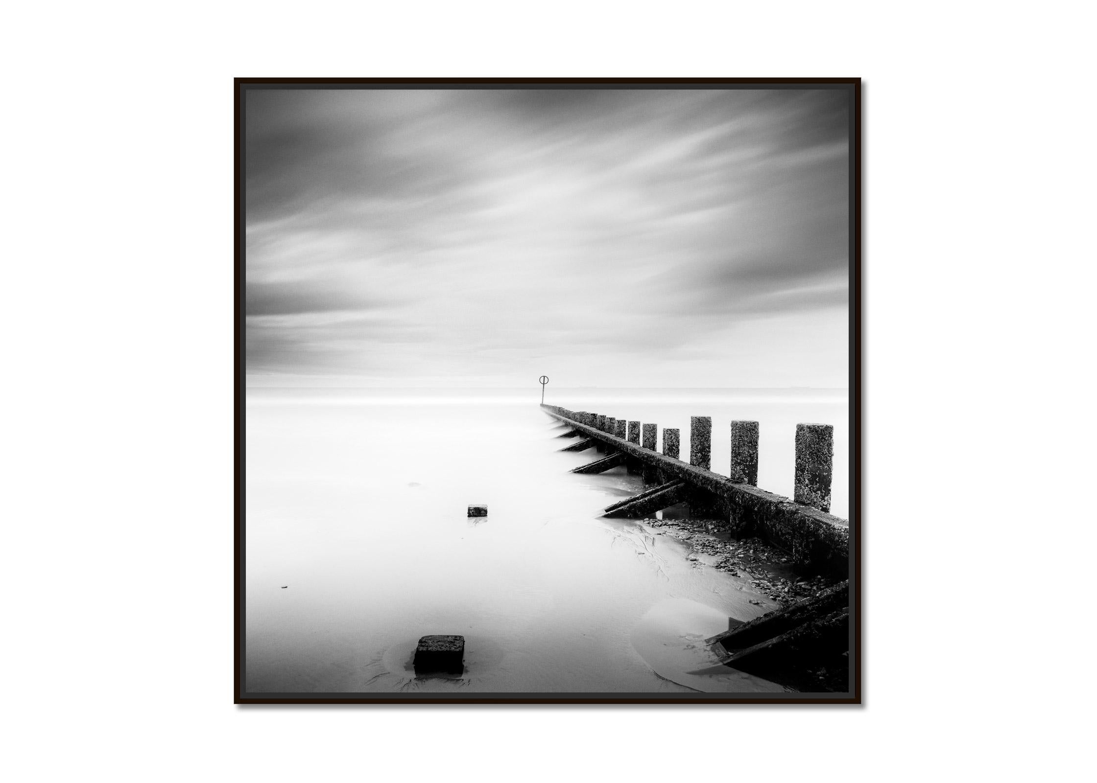 Pointing the Way, Wavebreaker, Scotland, black and white photography, landscape - Photograph by Gerald Berghammer