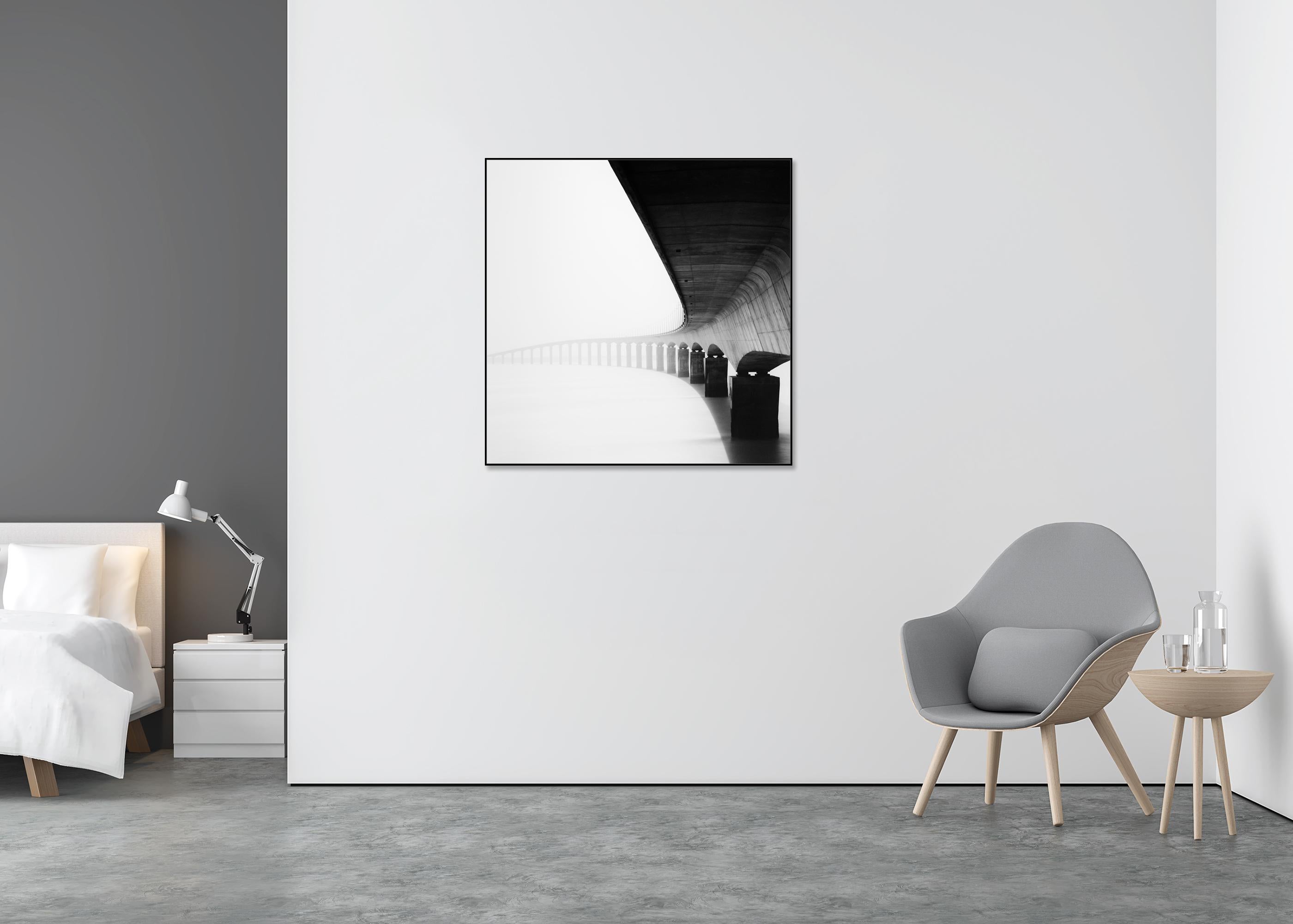 Pont de Ile de Re Bridge, black and white photograph, limited edition, landscape - Gray Black and White Photograph by Gerald Berghammer