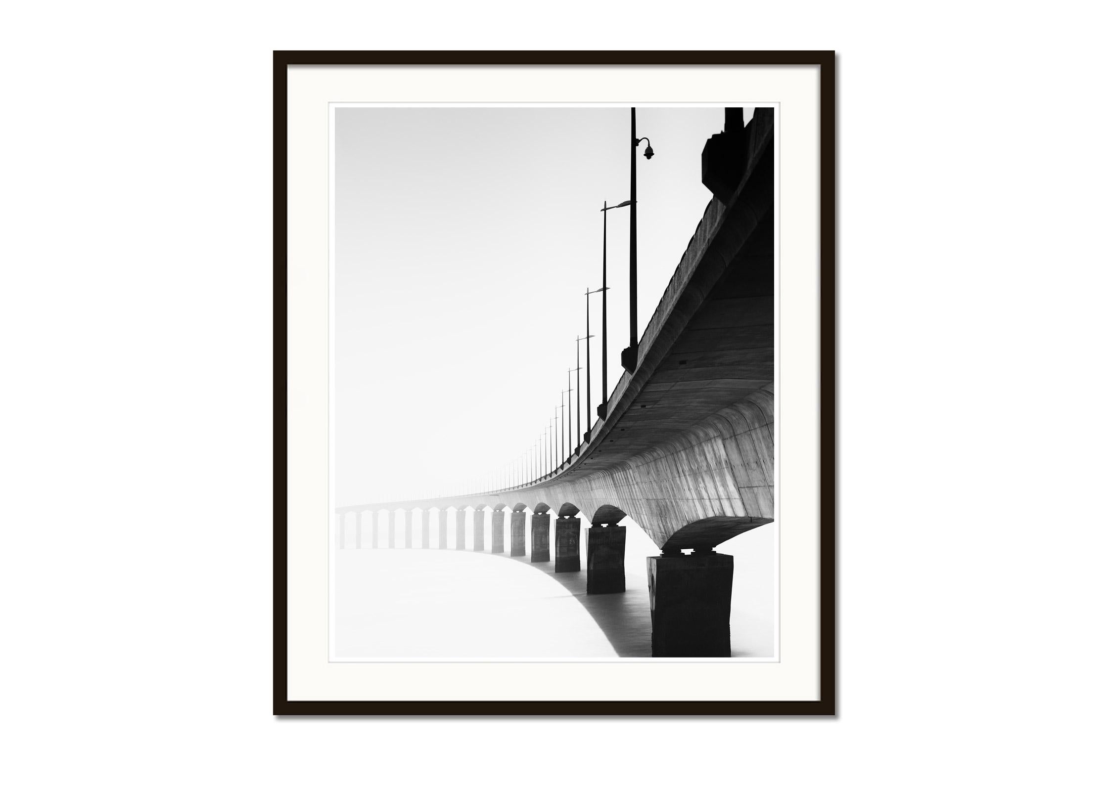 Pont de Ile de Re bridge France black white fine art cityscape photography print - Gray Black and White Photograph by Gerald Berghammer