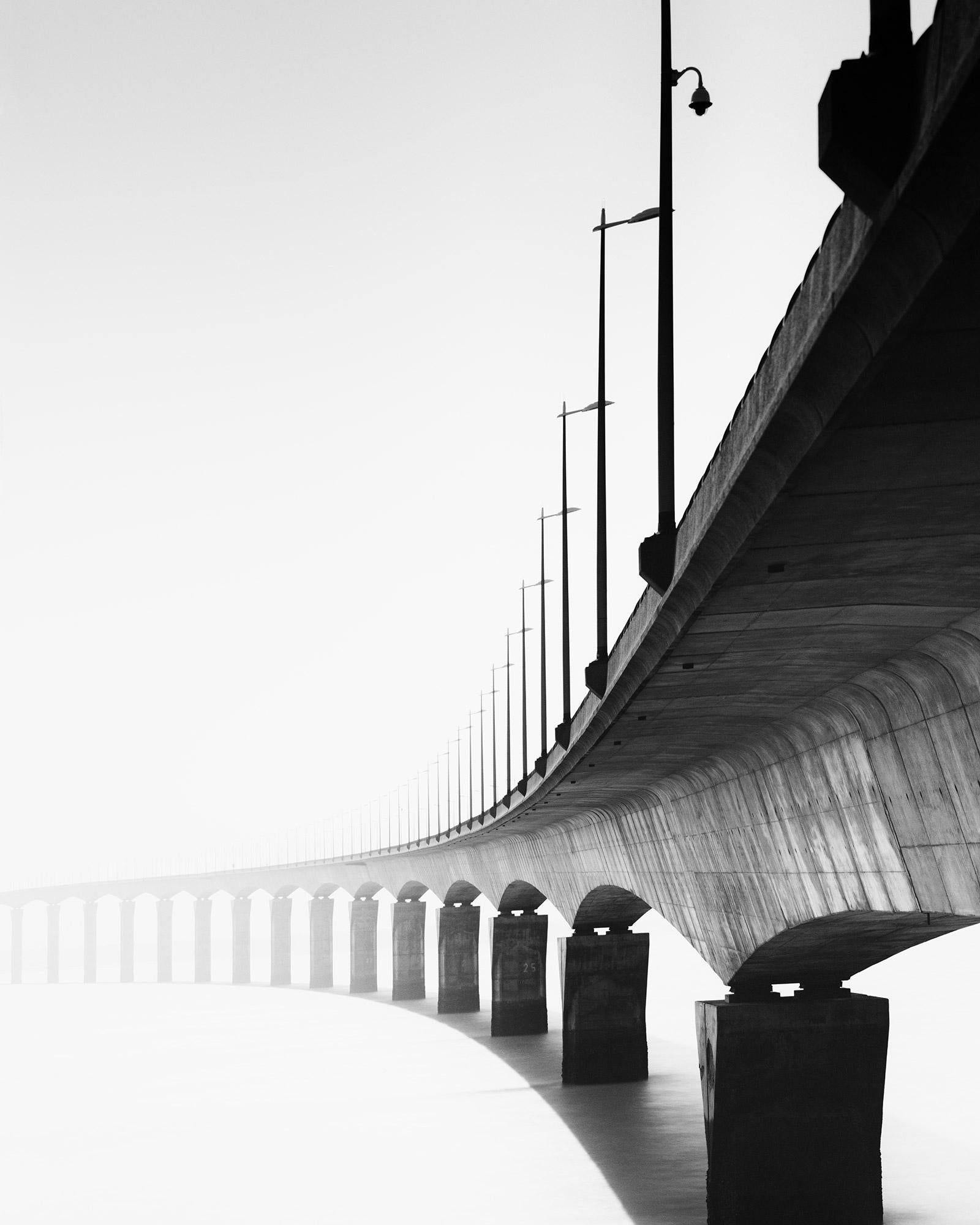 Gerald Berghammer Black and White Photograph - Pont de Ile de Re bridge France black white fine art cityscape photography print