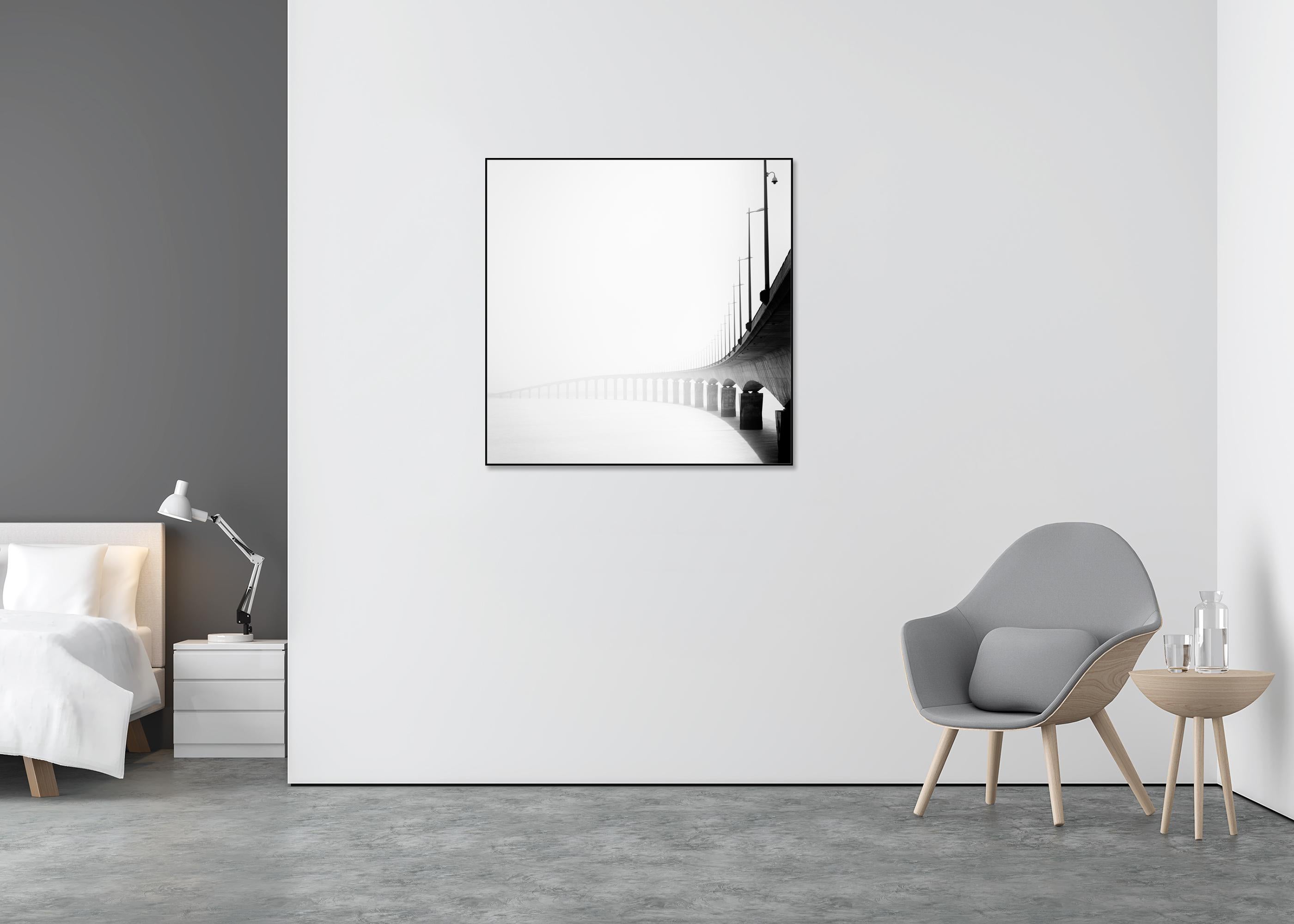 Pont de Ile de Re Bridge, black and white photography, fine art landscape - Gray Black and White Photograph by Gerald Berghammer