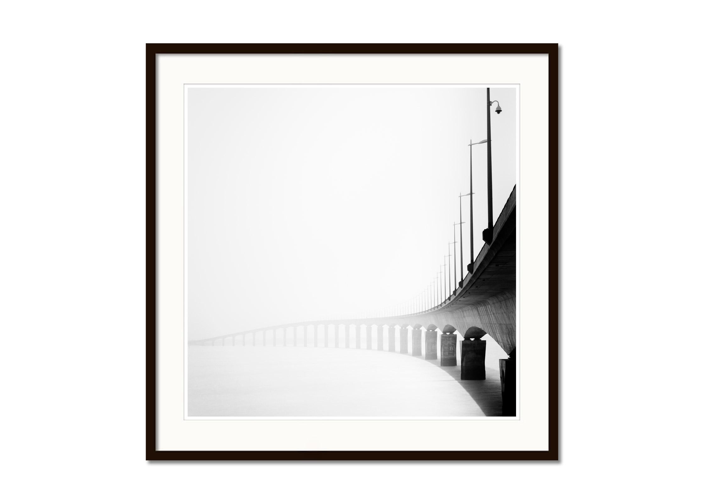 Pont de Pont Ile de Re Bridge, black and white photography, fine art landscape - Gray Landscape Photograph by Gerald Berghammer
