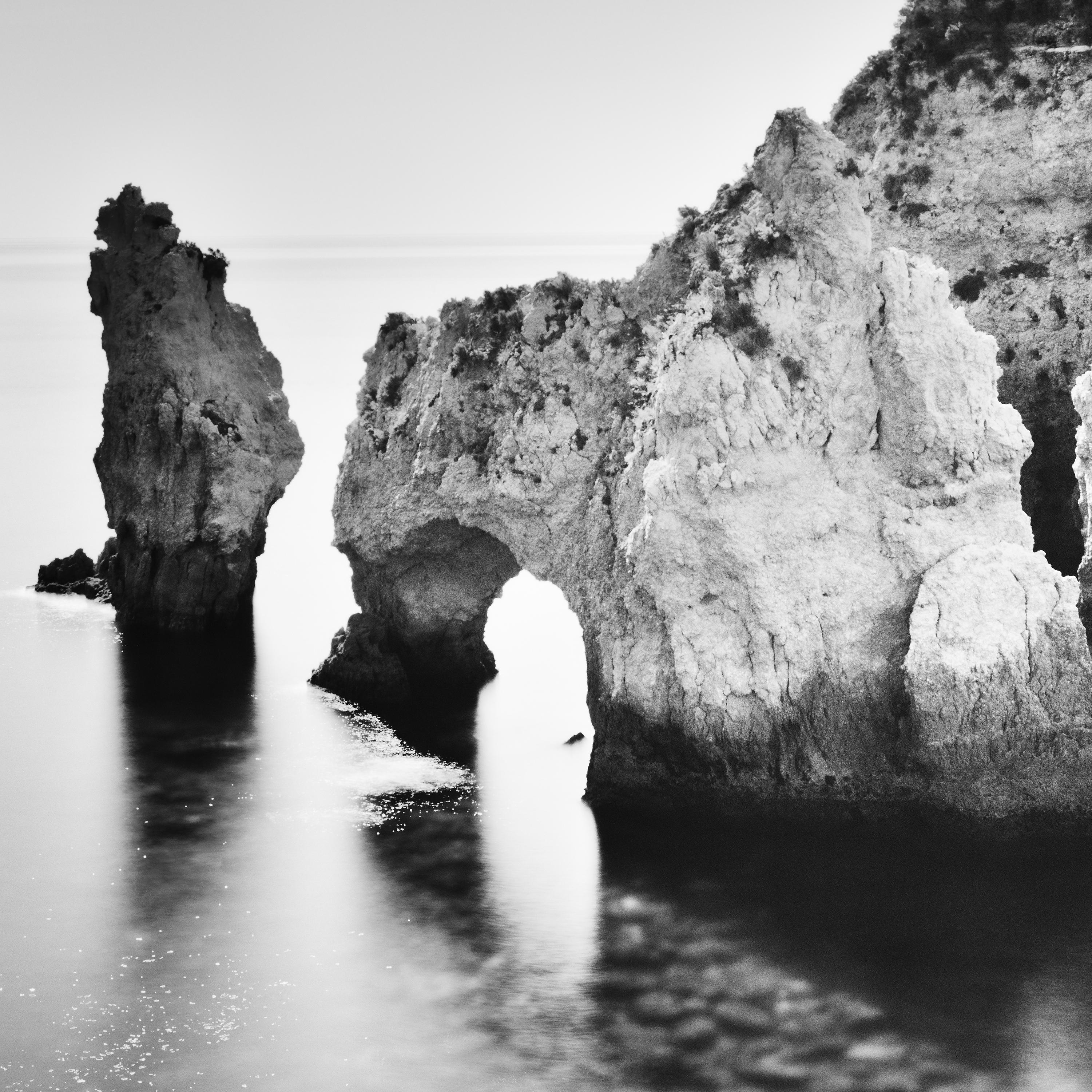 Black and white fine art waterscape - landscape photography print. Large Format analog print from Ponta Da Piedade, an impressive coastal landscape in Portugal. Archival pigment ink print, edition of 9. Signed, titled, dated and numbered by artist.