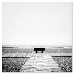 Quiet Morning Bench by the Sea – Minimalist Black-and-White Photograph (France)