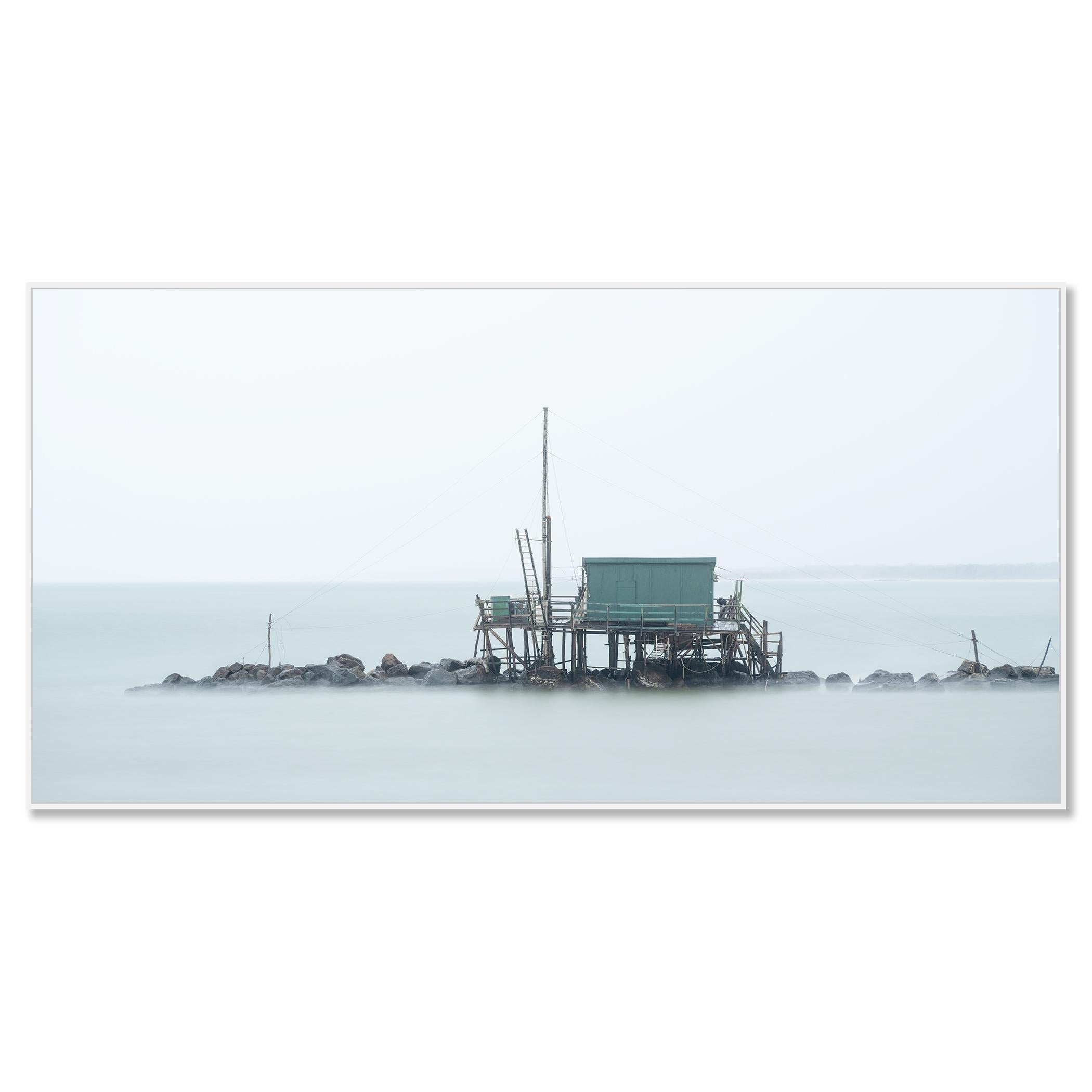 Retoni, seascape, fishing hut, panorama - large color photography, seascape - Photograph by Gerald Berghammer