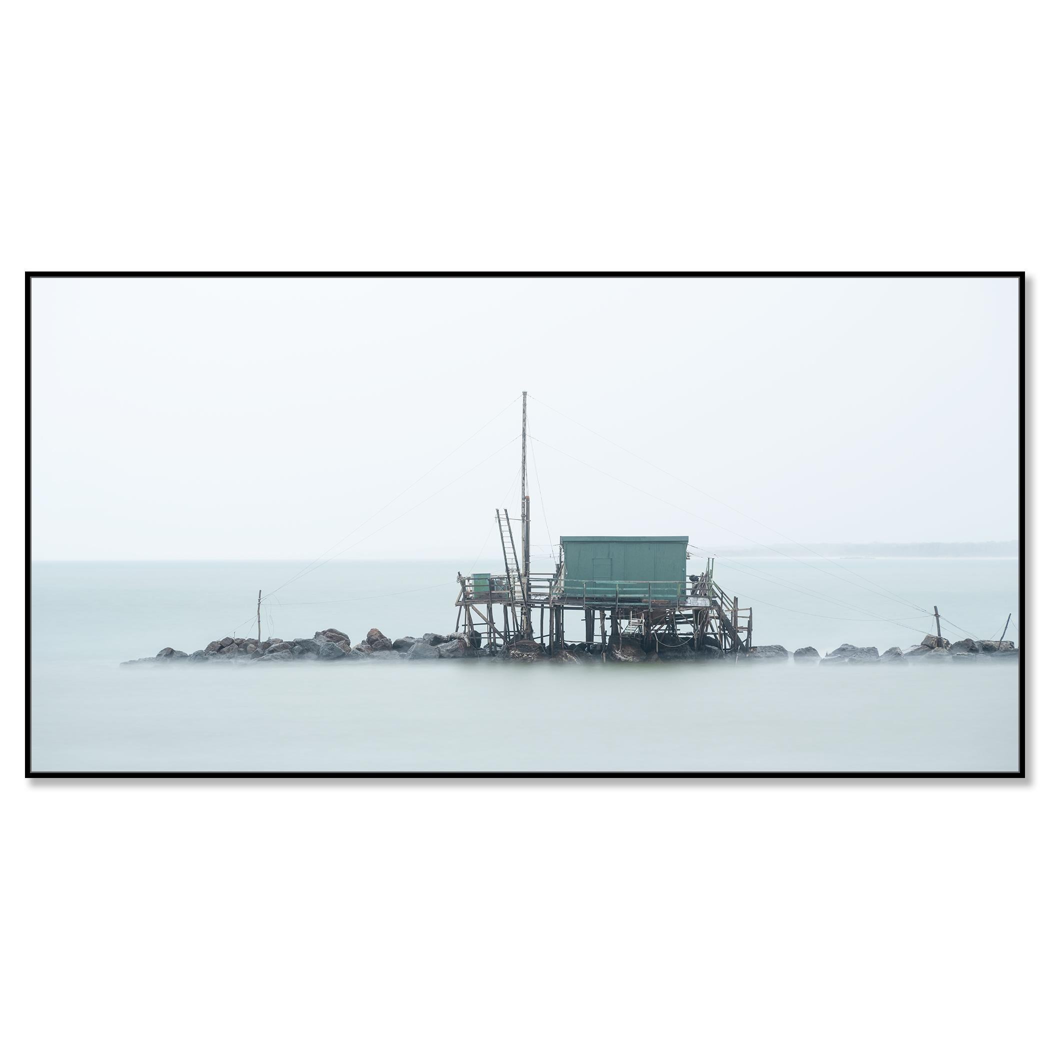 Retoni, seascape, fishing hut, panorama - large color photography, seascape - Contemporary Photograph by Gerald Berghammer