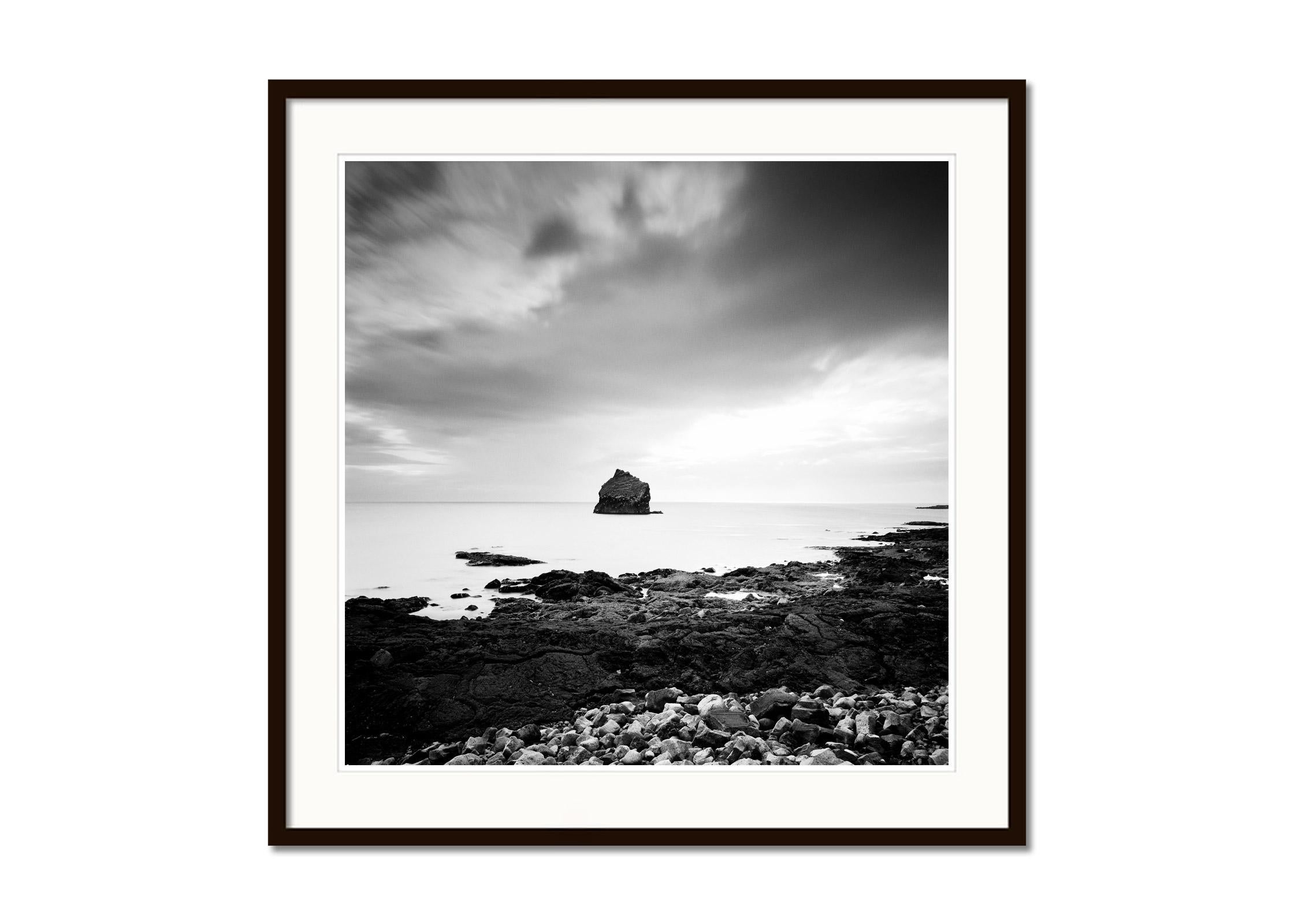 Reykjanes, Black Lava Beach, Iceland, Black and White landscape art photography - Gray Black and White Photograph by Gerald Berghammer
