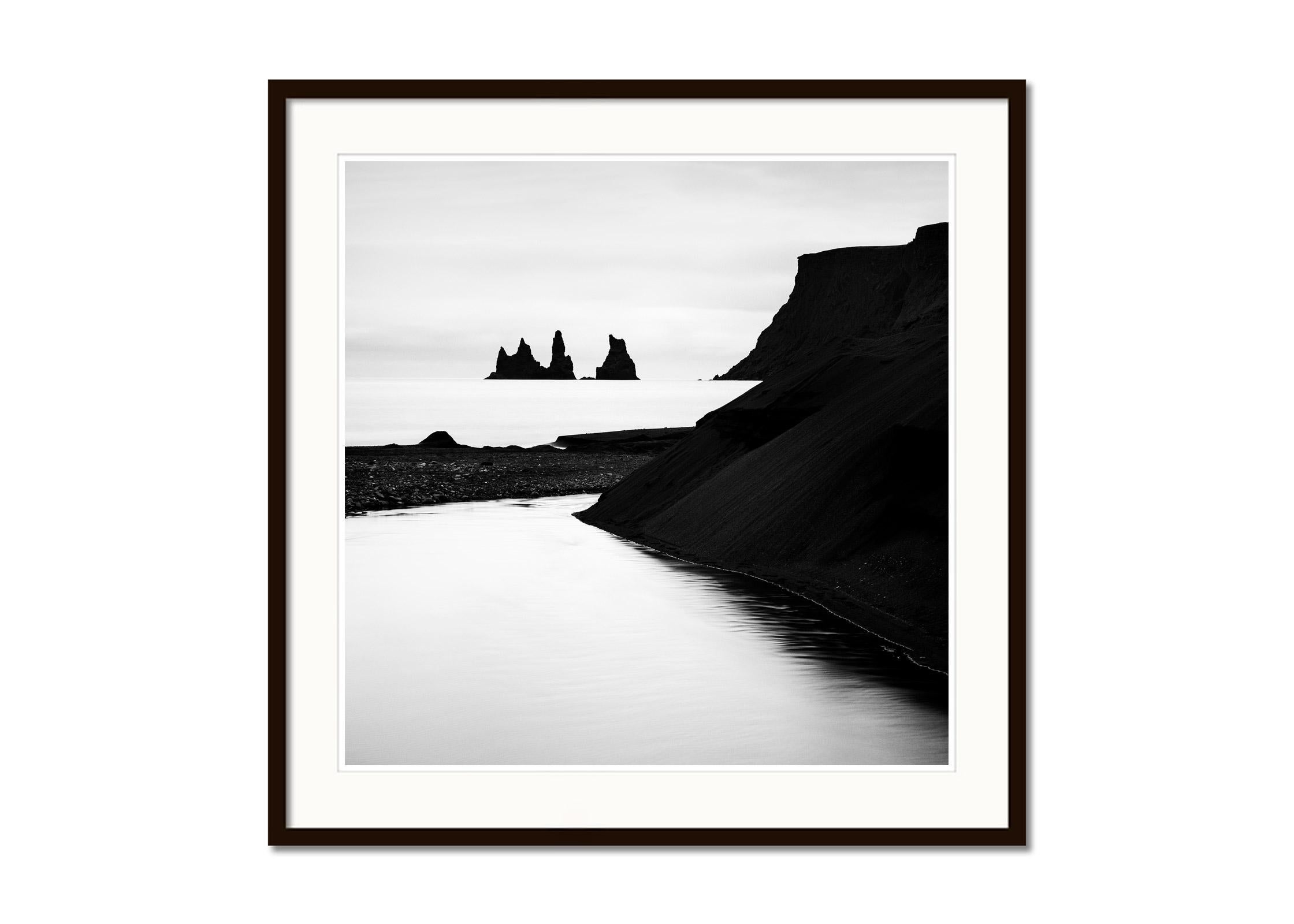 Reynisdrangar, black beach, Iceland, long exposure landscape art photography - Gray Landscape Photograph by Gerald Berghammer