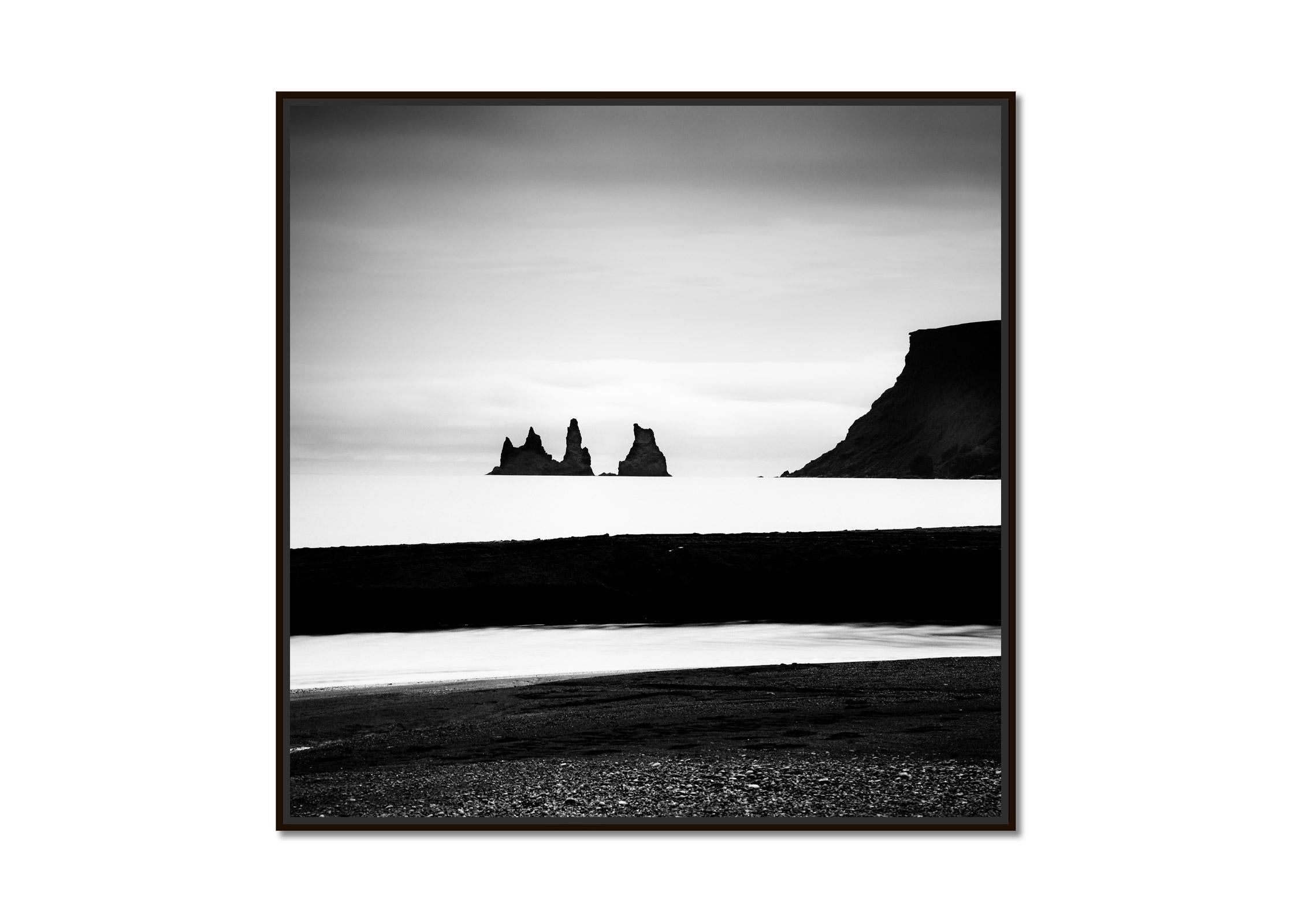 Reynisdrangar, Black Sand Beach, Iceland, black and white photography, landscape - Photograph by Gerald Berghammer