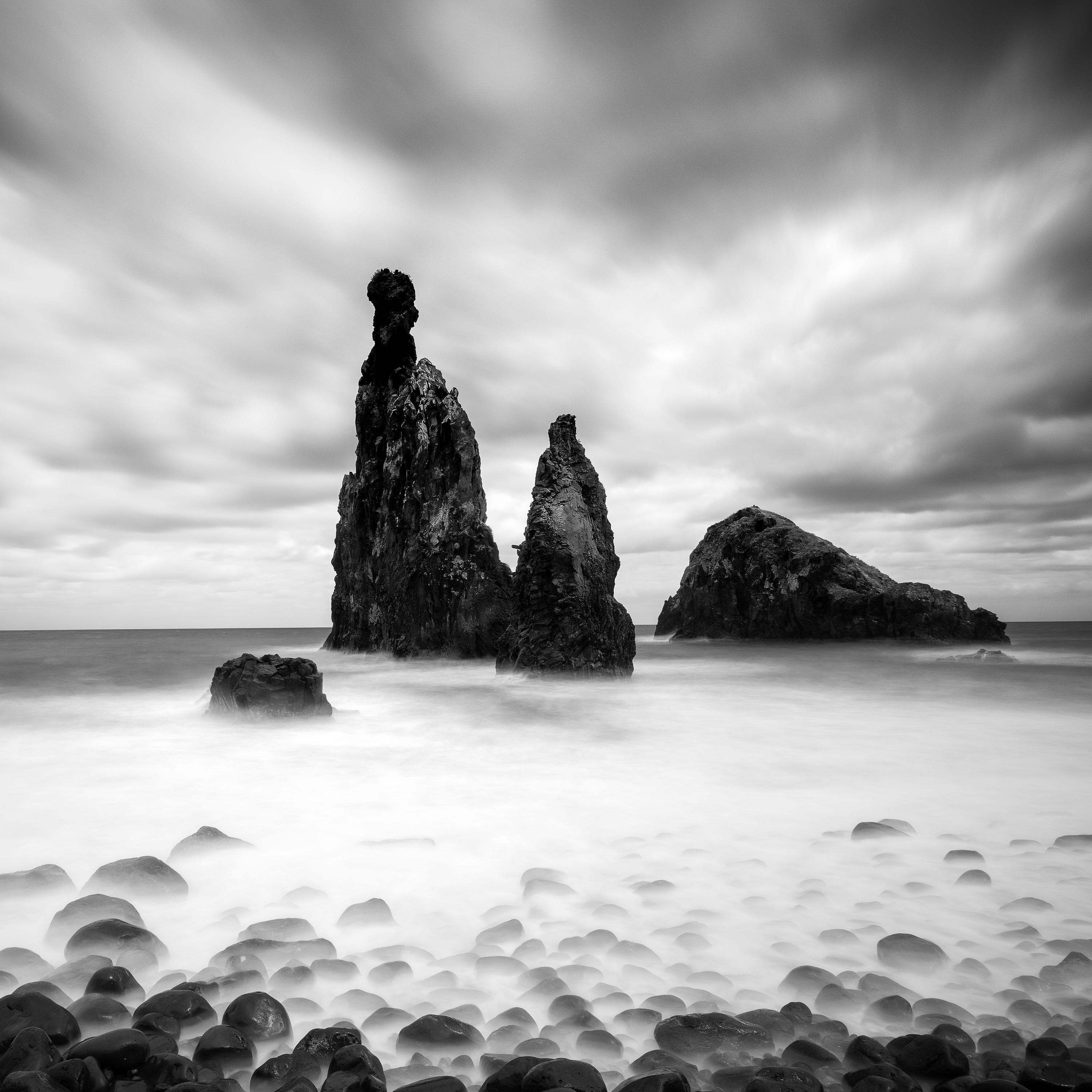 Black and White Fine Art Photography - Ilheus da Ribeira da Janela is an epic coastal spot with some truly remarkable rock formations, Madeira, Portugal. Archival pigment ink print, edition of 8. Signed, titled, dated and numbered by artist.