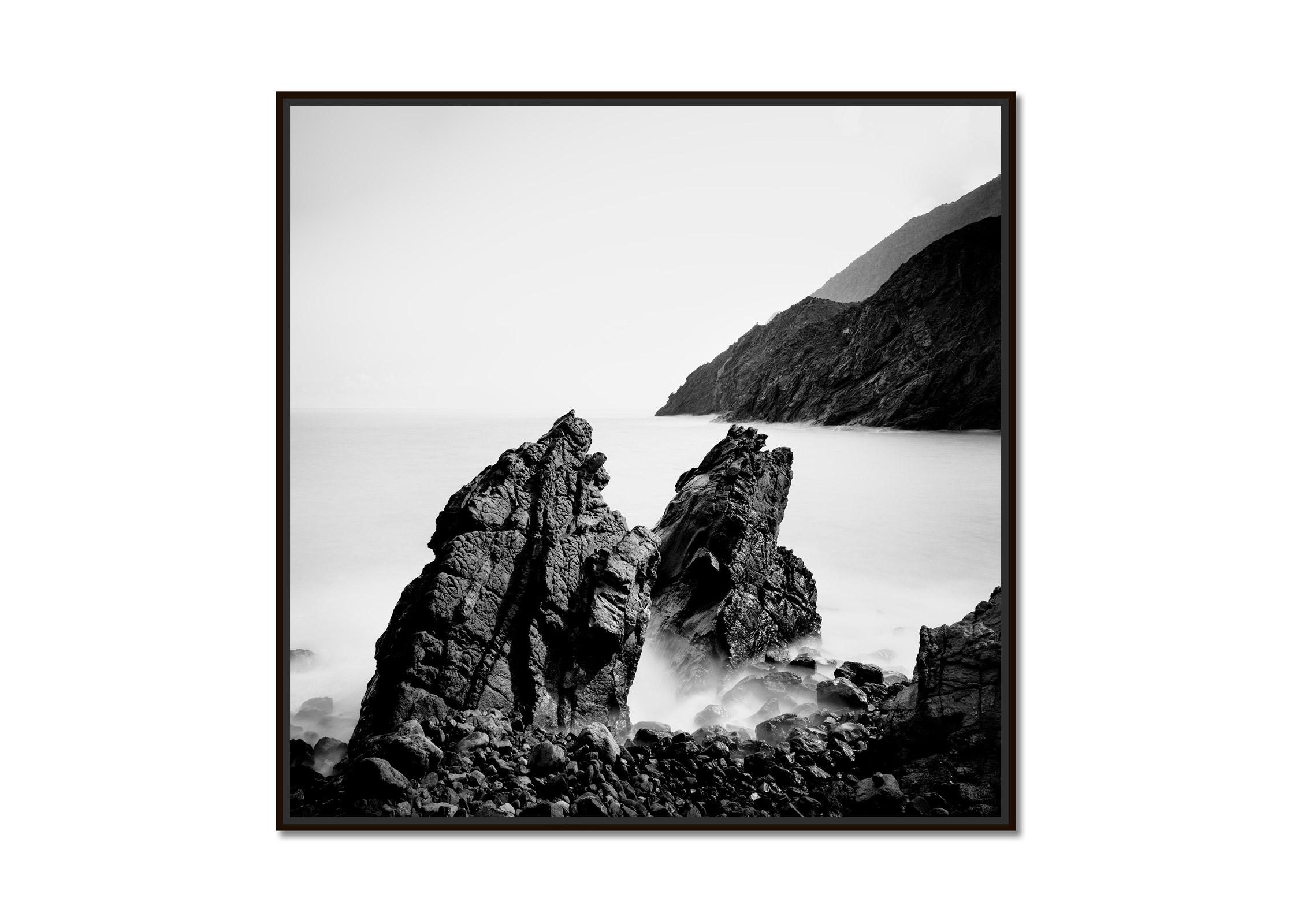 Rock Formation on the Beach, La Gomera, Spain, black and white landscape print - Photograph by Gerald Berghammer