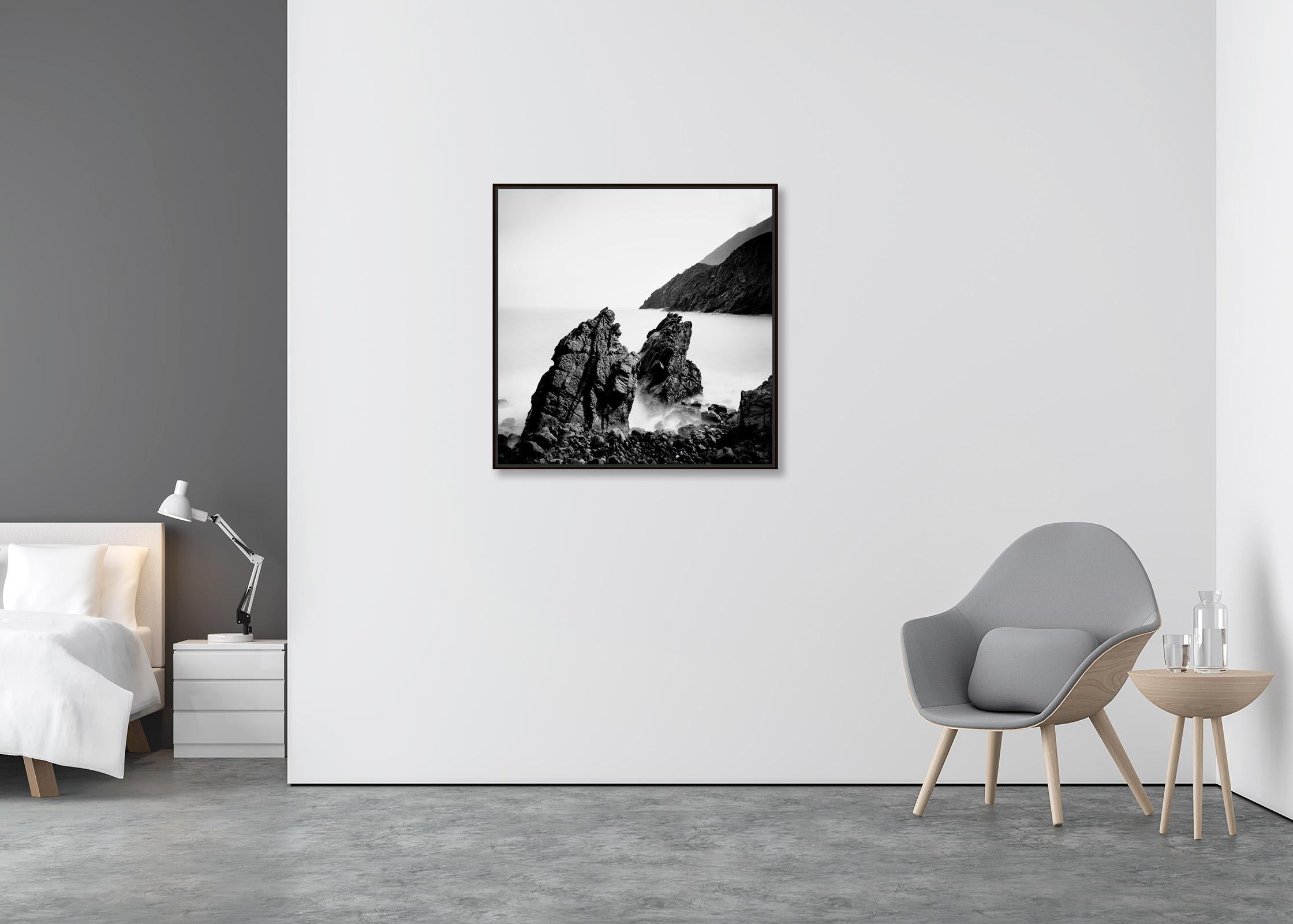 Rock Formation on the Beach, La Gomera, Spain, black and white landscape print - Contemporary Photograph by Gerald Berghammer