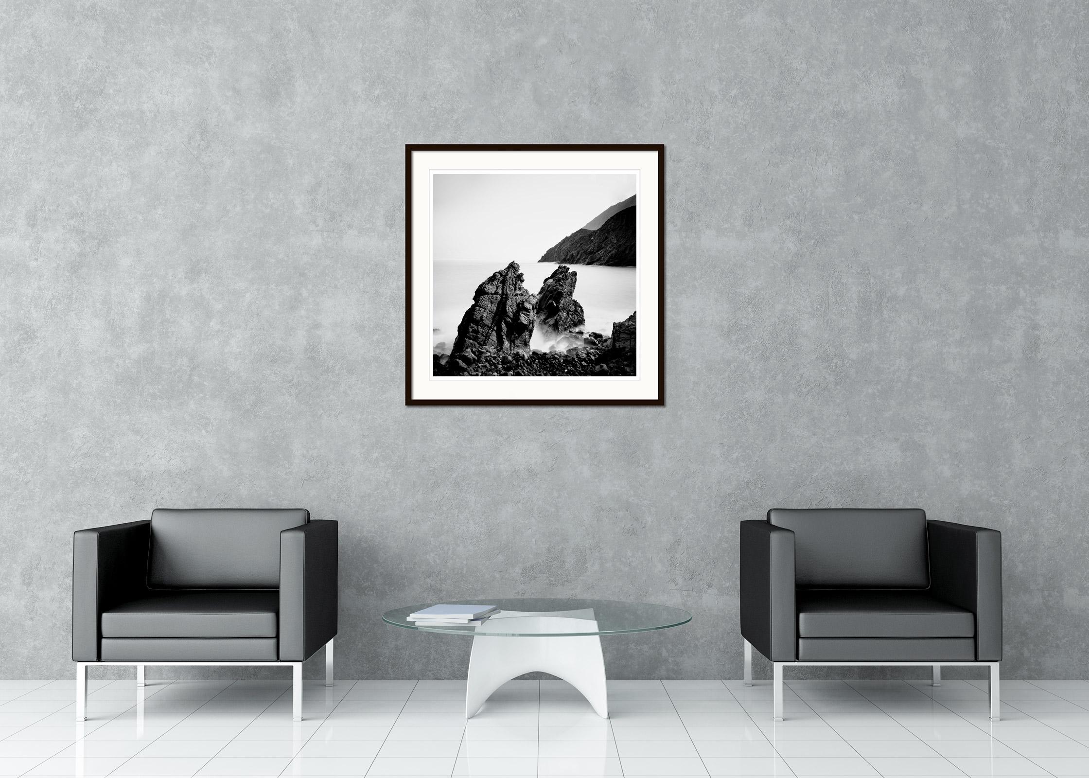 Rock Formation on the Beach, La Gomera, Spain, black and white landscape print For Sale 1