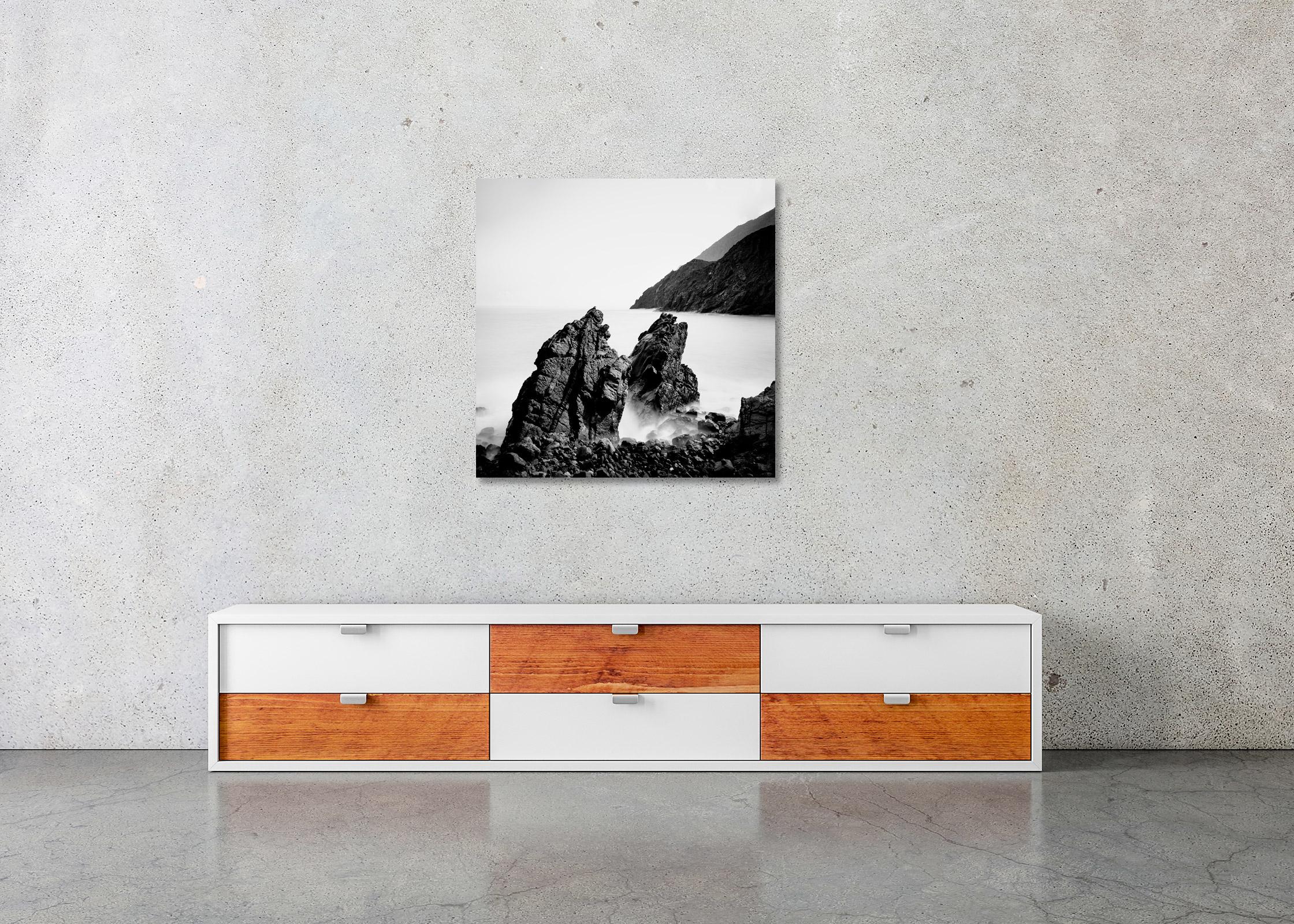 Rock Formation on the Beach, La Gomera, Spain, black and white landscape print For Sale 2