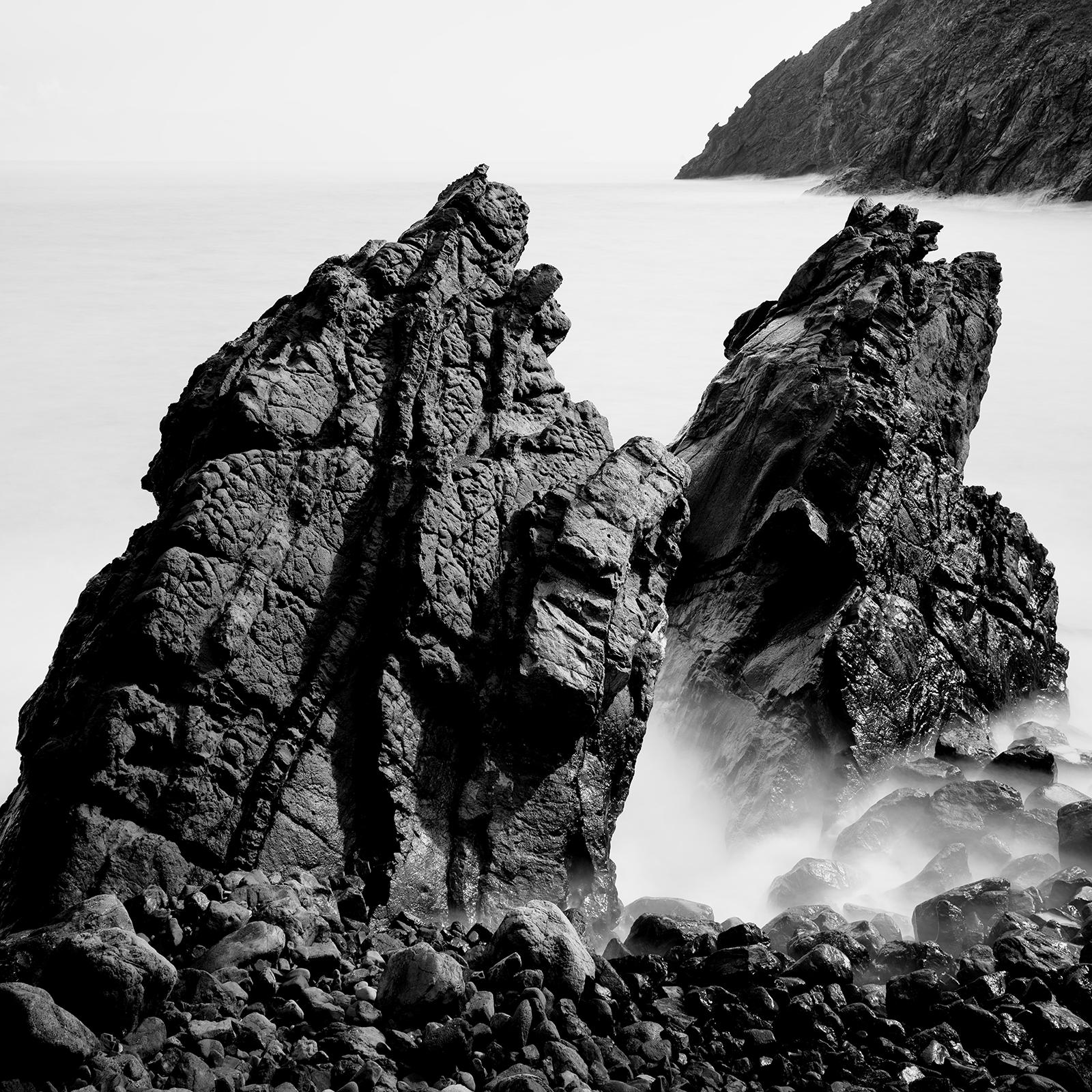 Rock Formation on the Beach, La Gomera, Spain, black and white landscape print For Sale 4
