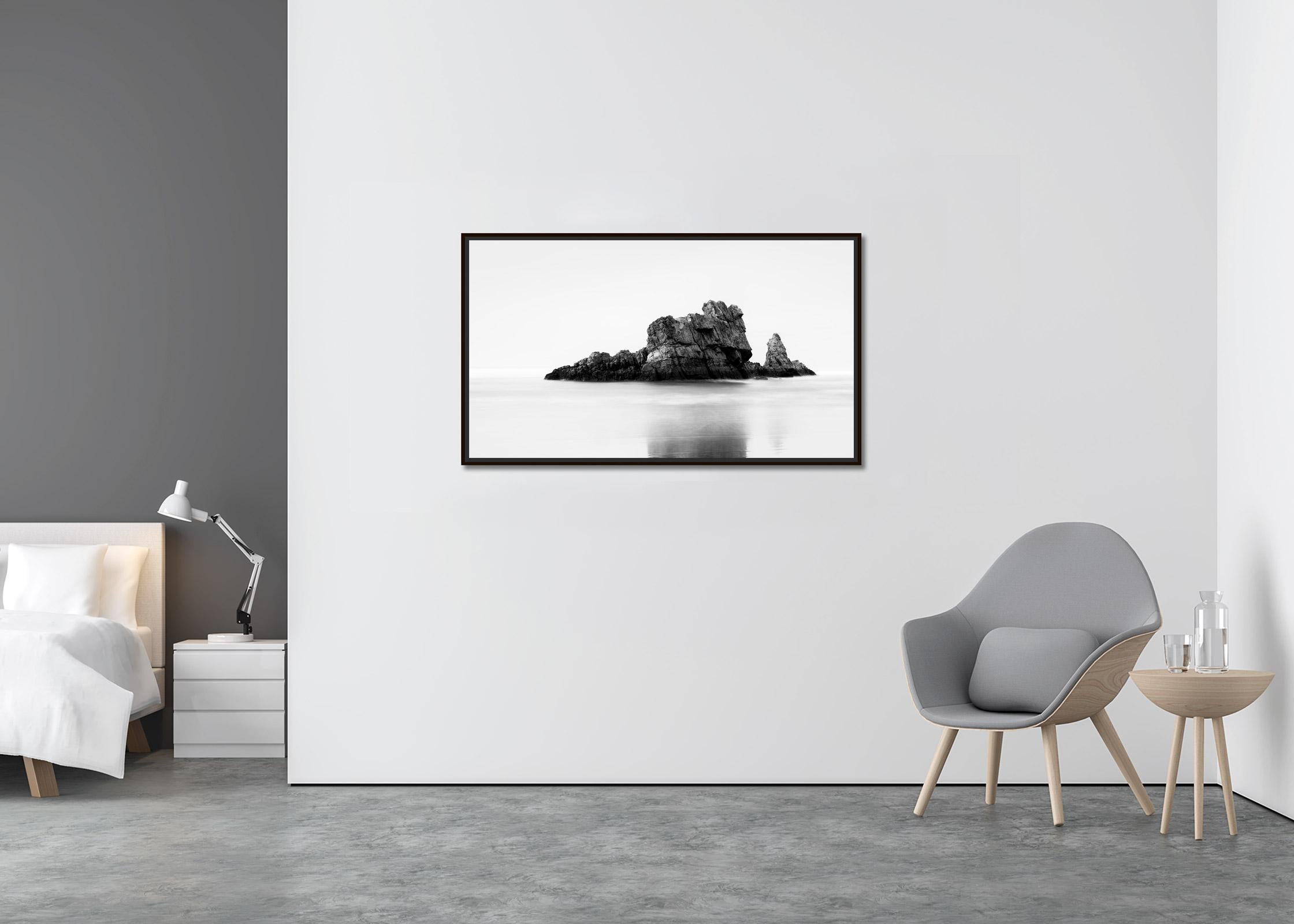 Rock on the Beach Panorama, Giant Rock, black and white, seascape, photography - Contemporary Photograph by Gerald Berghammer