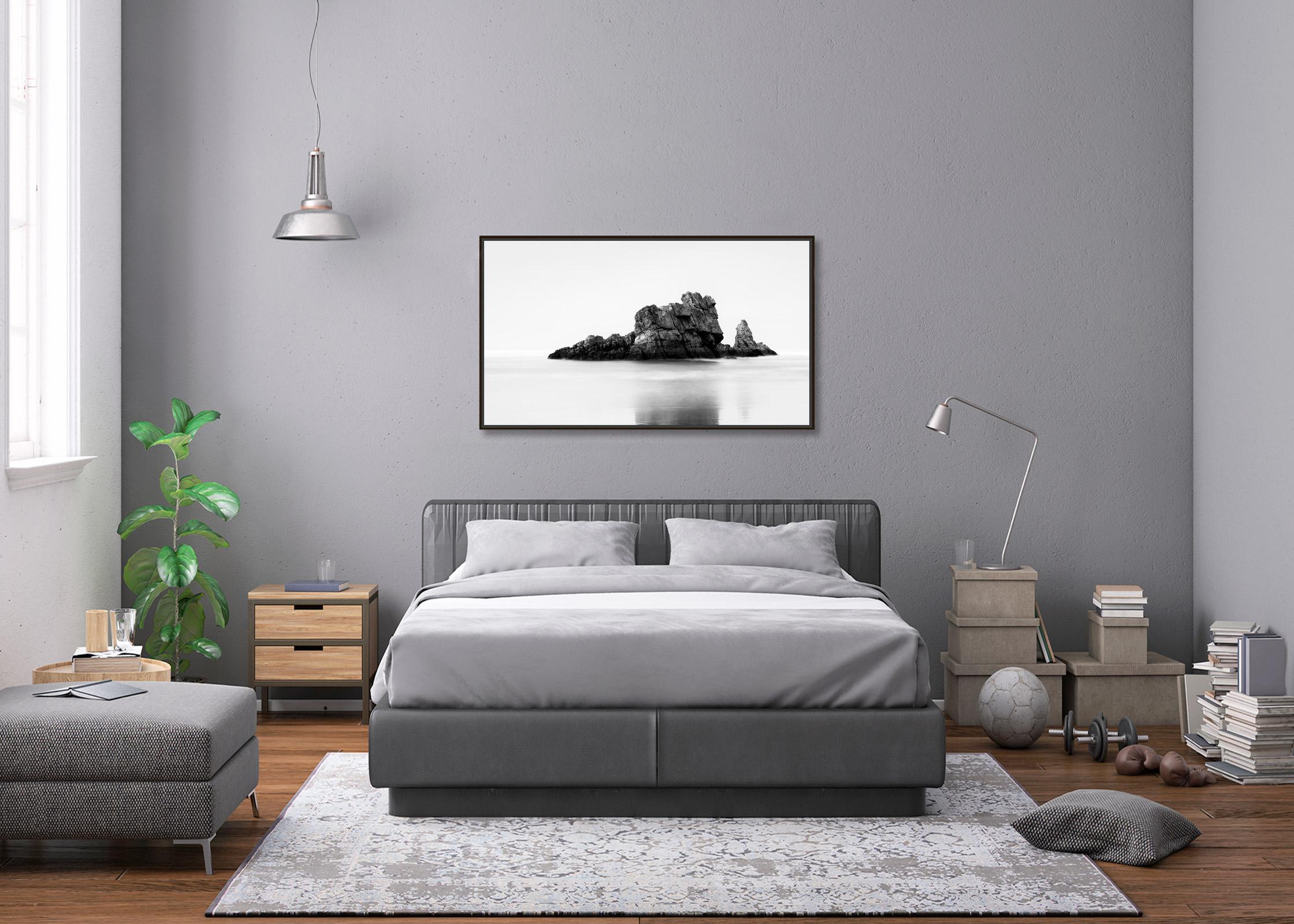 Rock on the Beach Panorama, monochrome photograph, landscape, limited edition For Sale 1