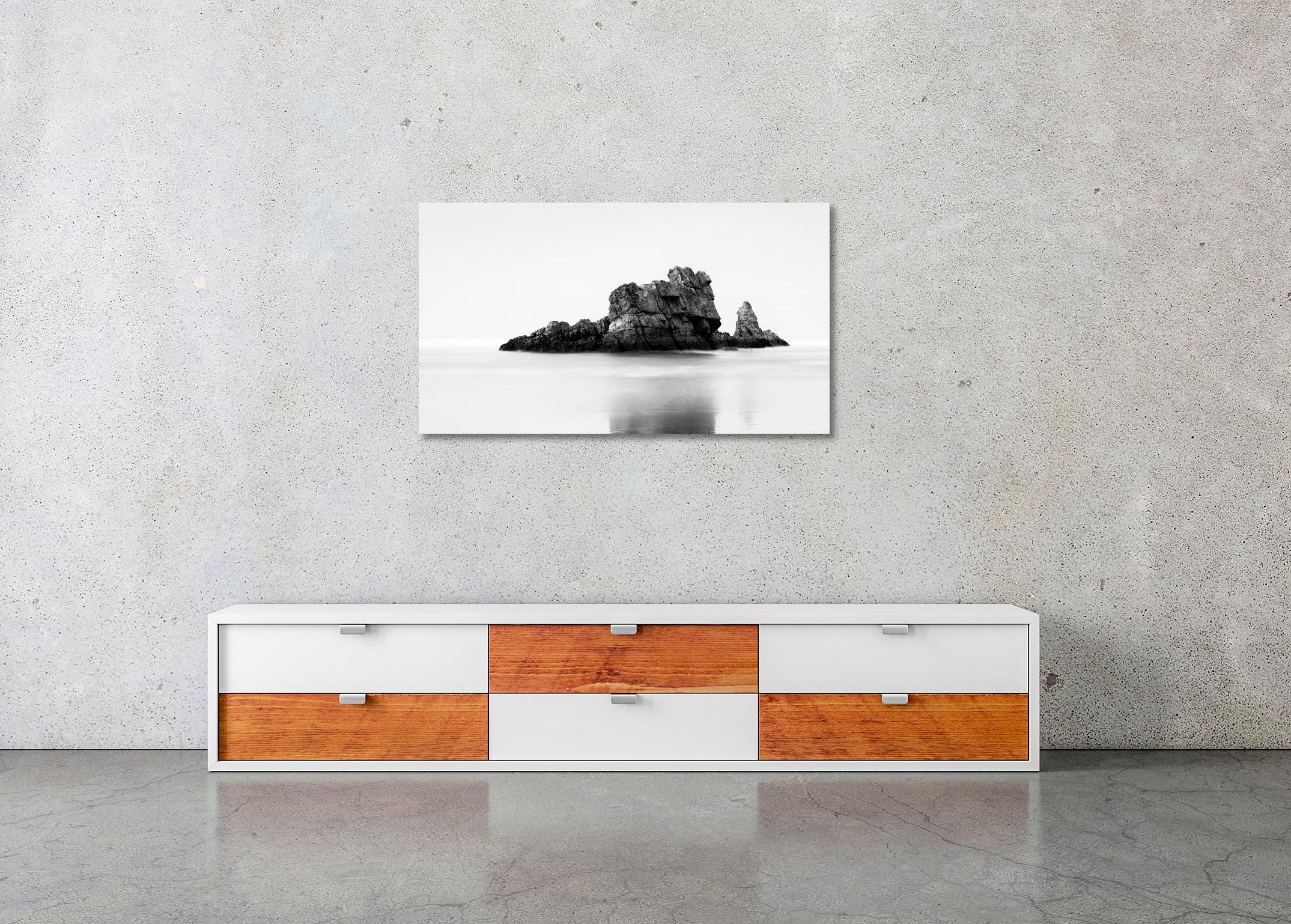 Rock on the Beach Panorama, Giant Rock, black and white, seascape, photography For Sale 3