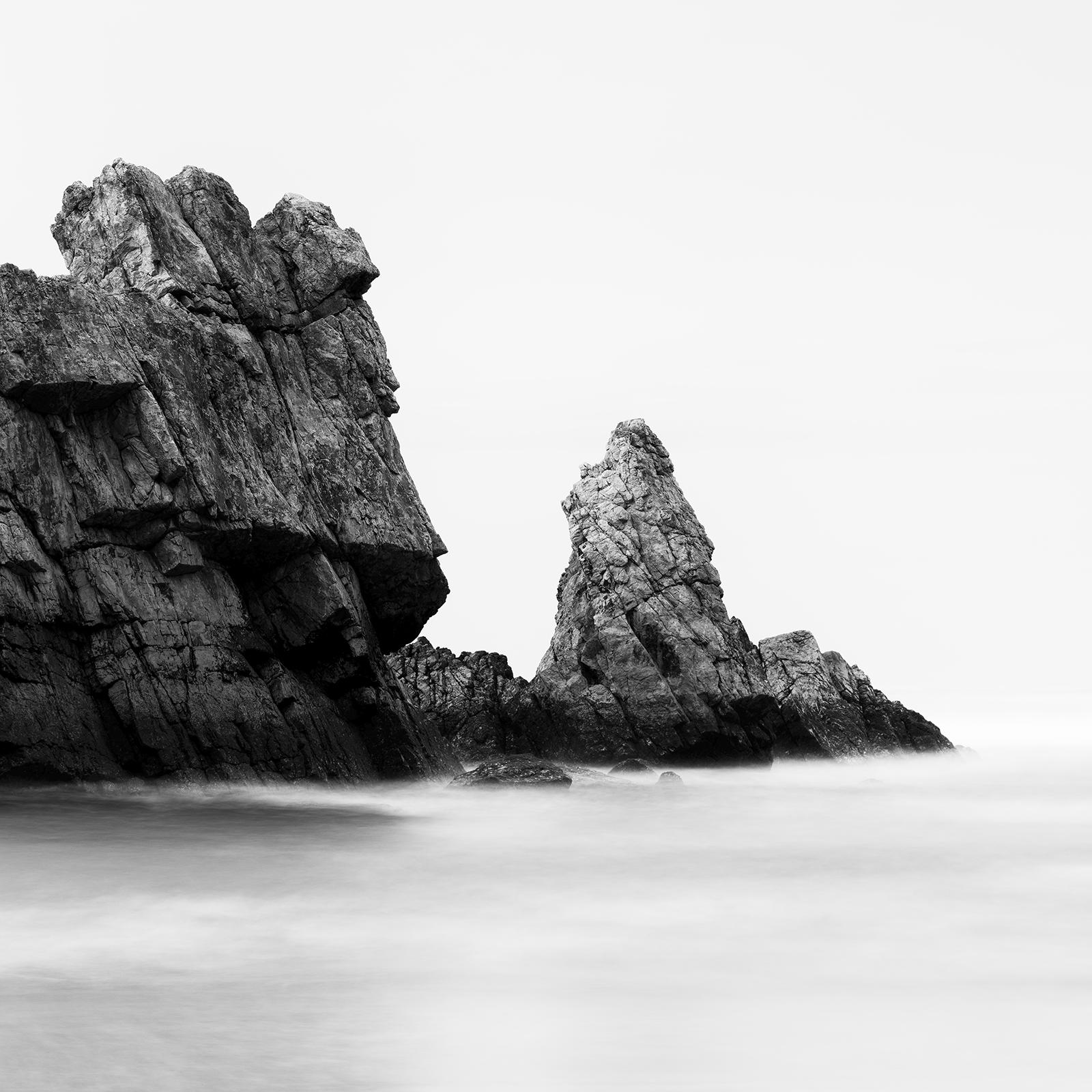 Rock on the Beach Panorama, Giant Rock, black and white, seascape, photography For Sale 4