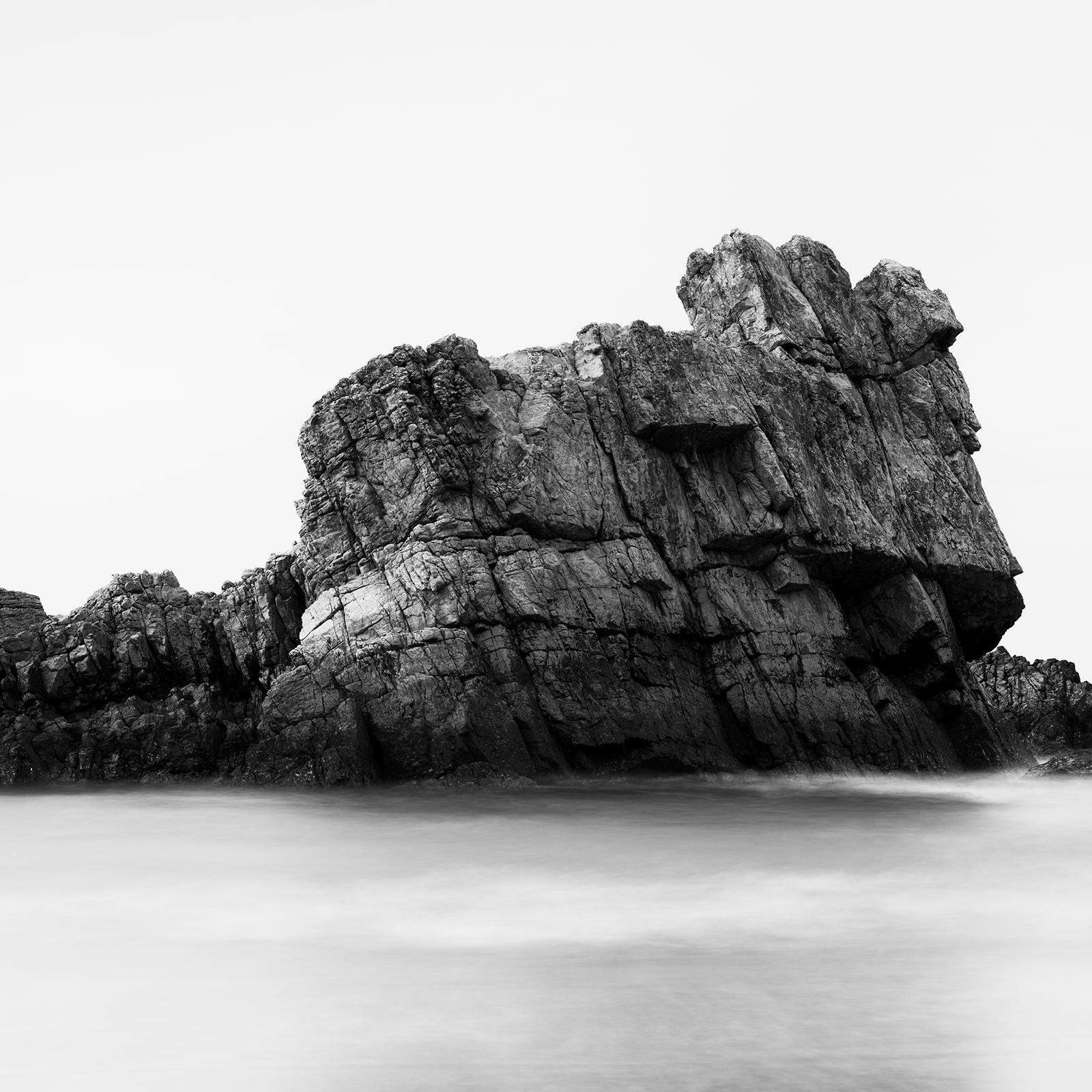 Rock on the Beach Panorama, Giant Rock, black and white, seascape, photography For Sale 5
