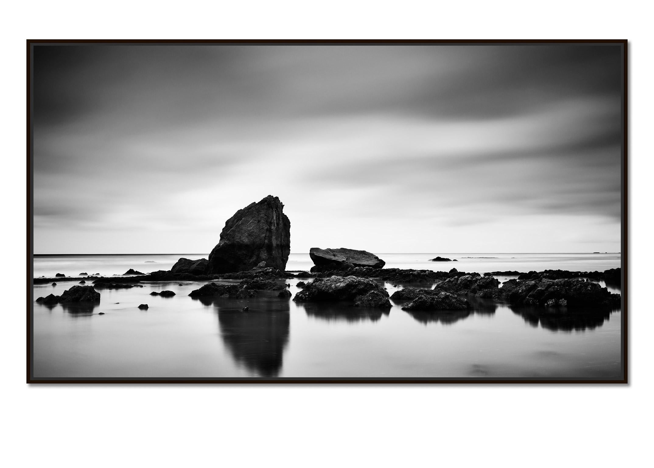 Beach Rock Panorama, shoreline, France, black and white photography, landscape - Photograph by Gerald Berghammer
