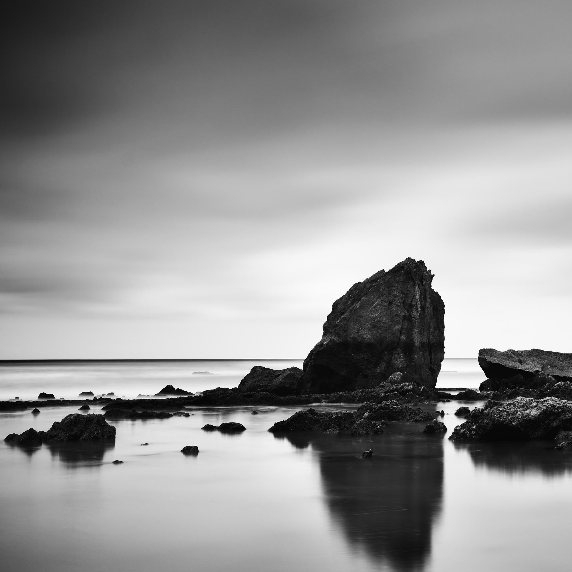 Beach Rock Panorama, shoreline, France, black and white photography, landscape For Sale 3