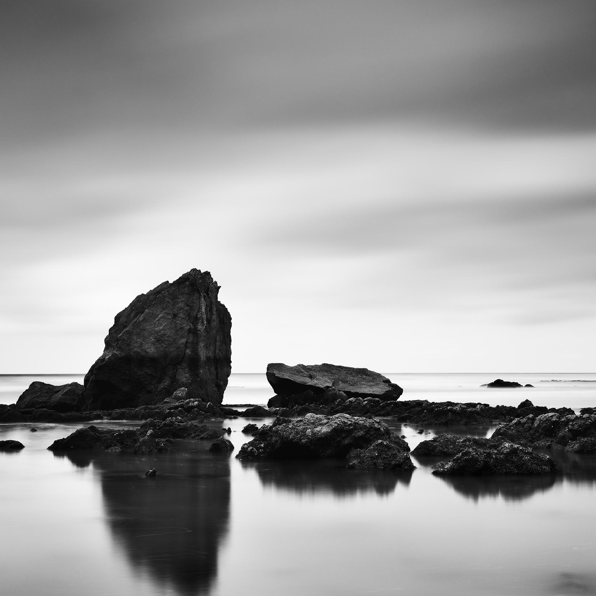 Beach Rock Panorama, shoreline, France, black and white photography, landscape For Sale 4