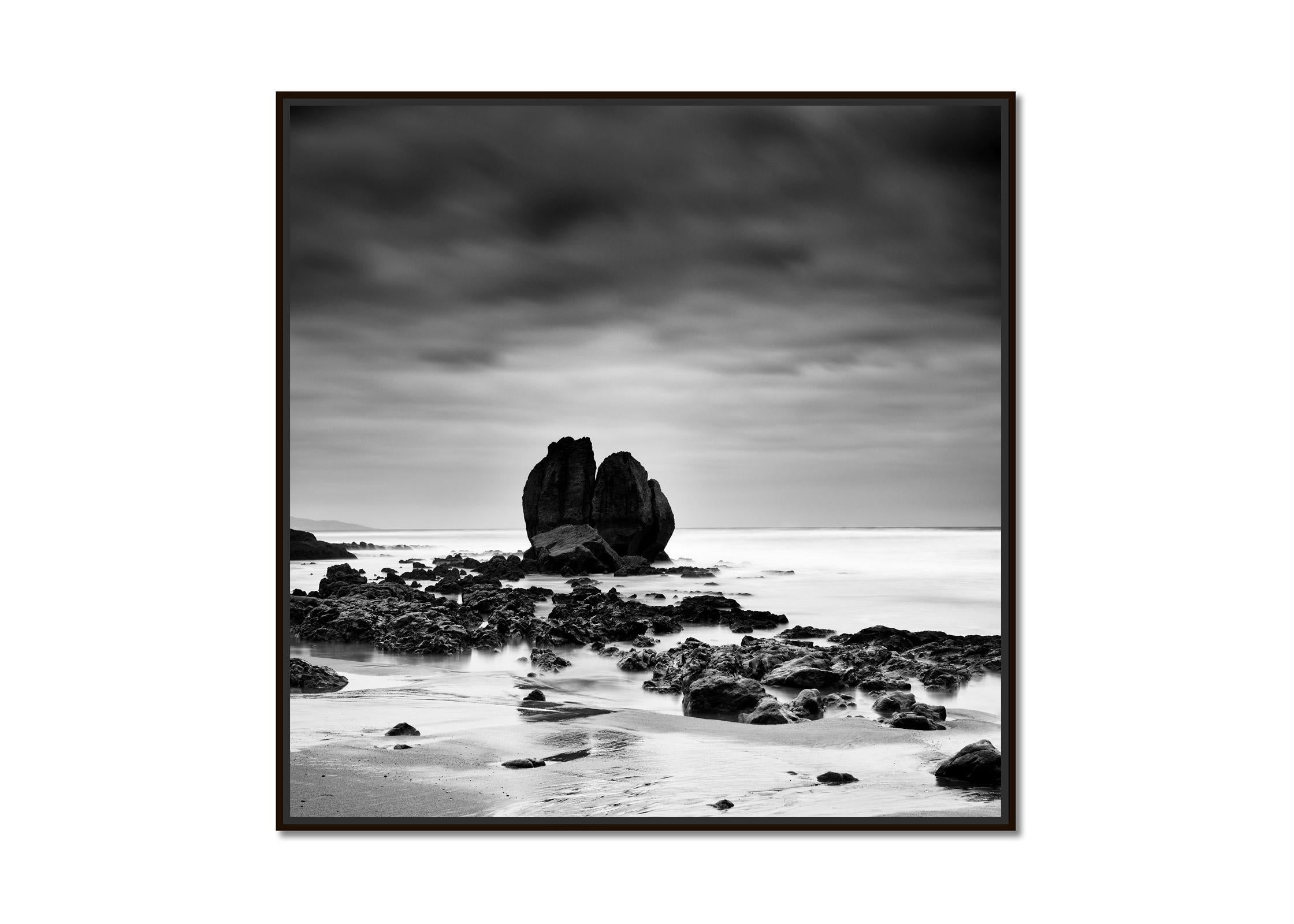Rocks on the Shore, sandy beach, black and white fine art photography, landscape - Photograph by Gerald Berghammer