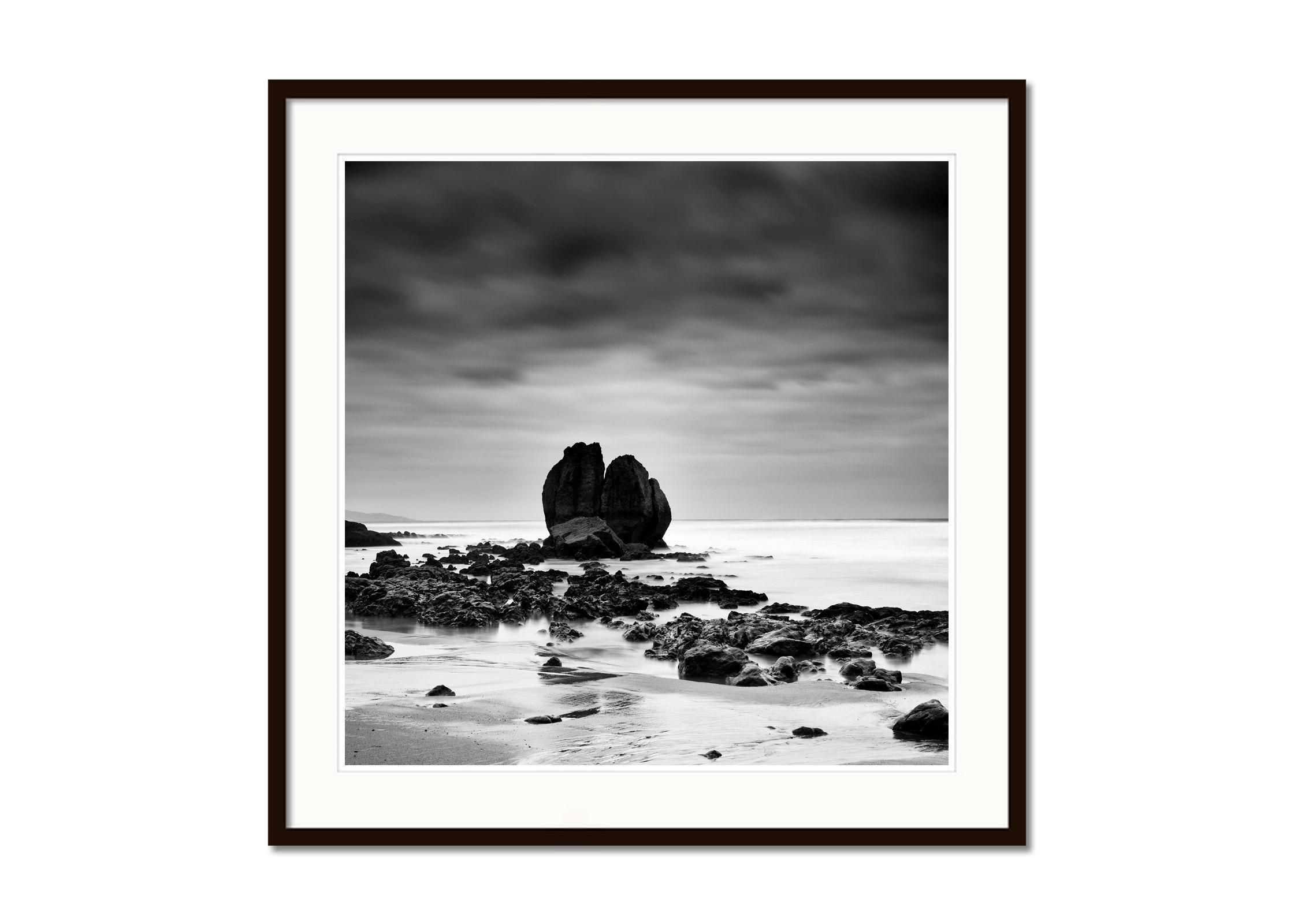 Rocks on the Shore, sandy beach, black and white fine art photography, landscape - Gray Black and White Photograph by Gerald Berghammer