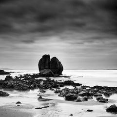 Rocks on the Shore, sandy beach, black and white fine art photography, landscape