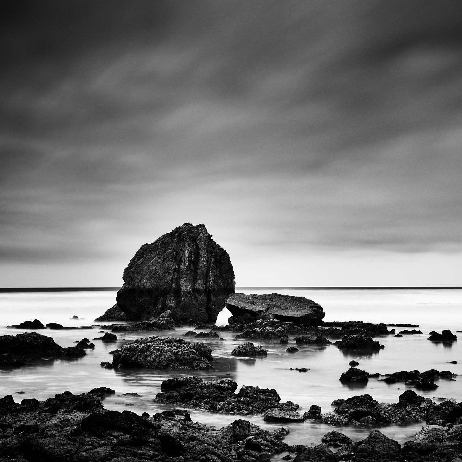Gerald Berghammer Landscape Photograph - Beach Rock, giant stones, shoreline, France, black and white, landscape, photo