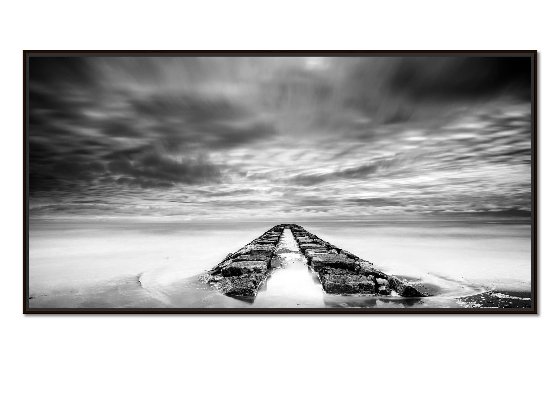 Rock Pier Panorama, stormy, cloudy, black white fine art photography, landscape - Photograph by Gerald Berghammer