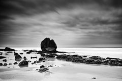 Rocks on the Shore, beach, Atlantic Coast, France, black and white landscape 