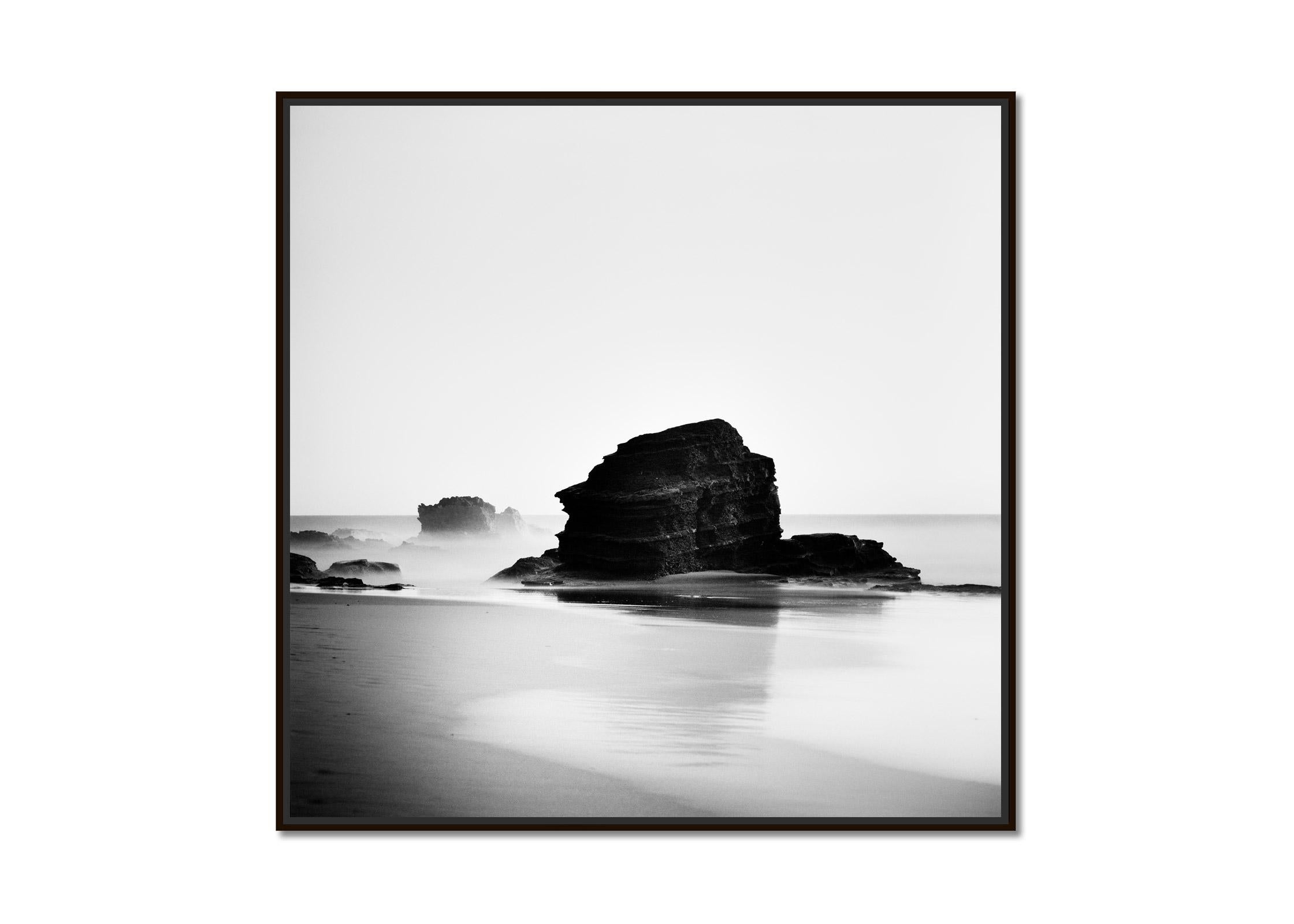 Rocky Beach stone shoreline surf Portugal black white landscape art photography - Photograph by Gerald Berghammer