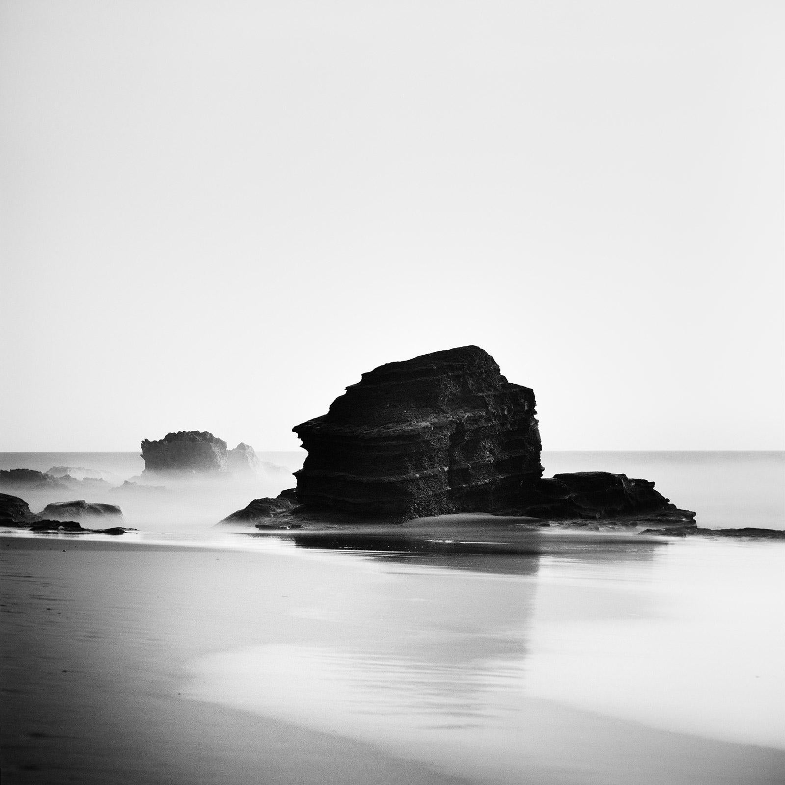 Rocky Beach stone shoreline surf Portugal black white landscape art photography