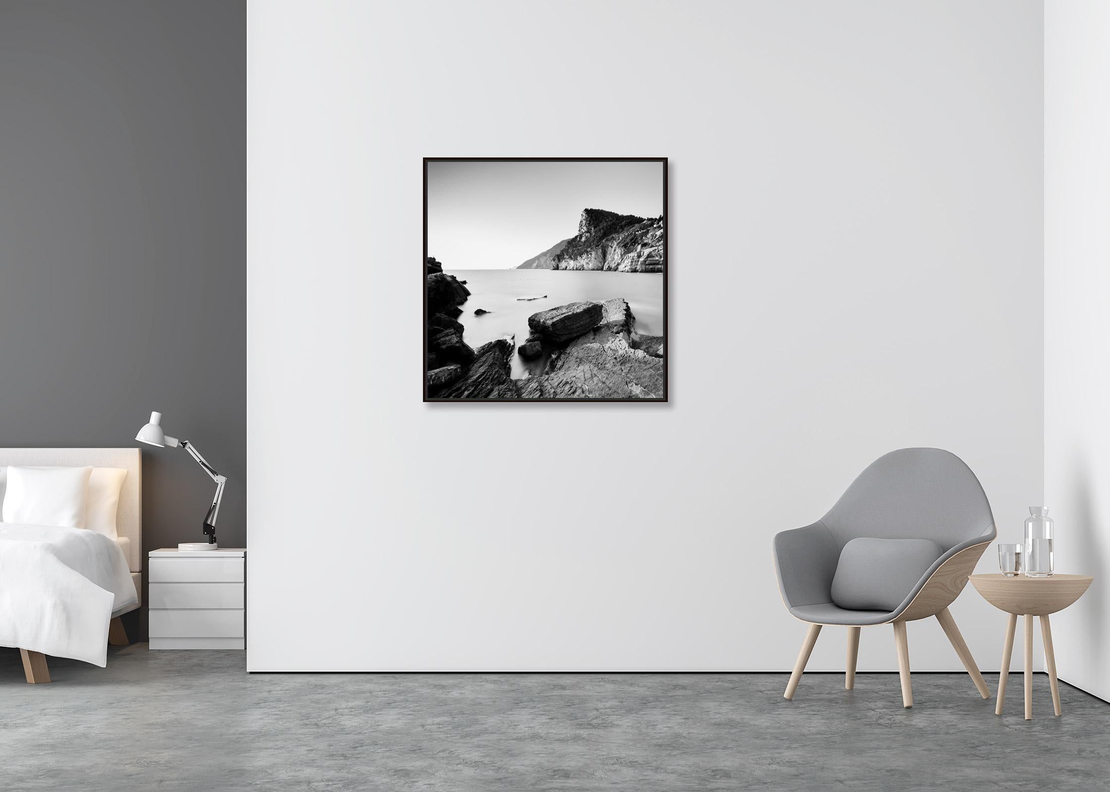 Rocky Coast of Porto Venere, Cinque Terre, black and white fine art photography - Contemporary Photograph by Gerald Berghammer