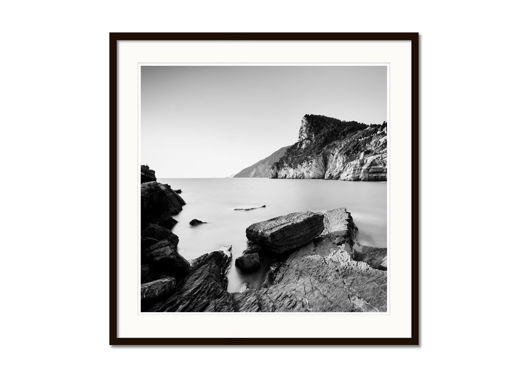 Rocky Coast of Porto Venere, Cinque Terre, black and white fine art photography - Gray Black and White Photograph by Gerald Berghammer