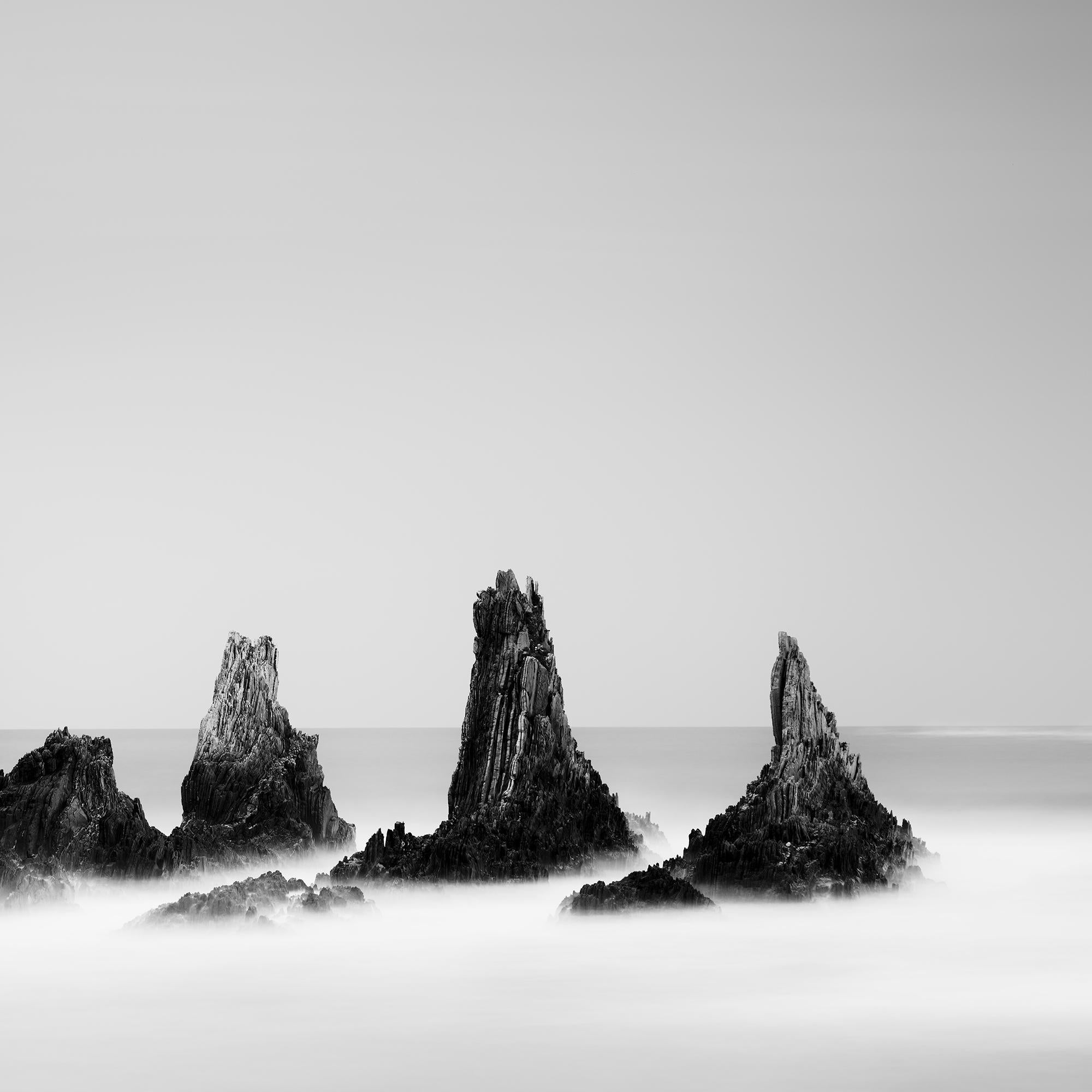 Picos rocosos, Océano Atlántico, Formación rocosa, España, blanco y negro, paisaje marino en venta 6