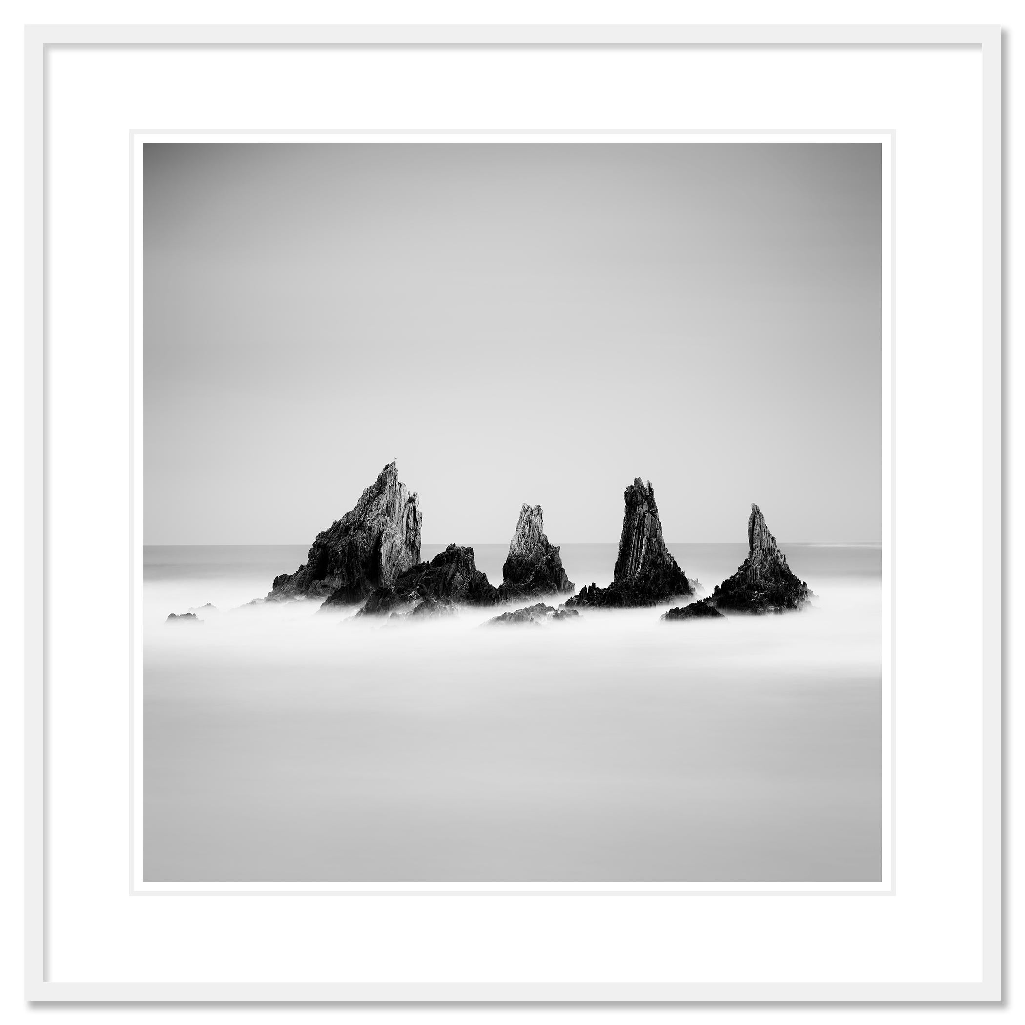Picos rocosos, Océano Atlántico, Formación rocosa, España, blanco y negro, paisaje marino en venta 1