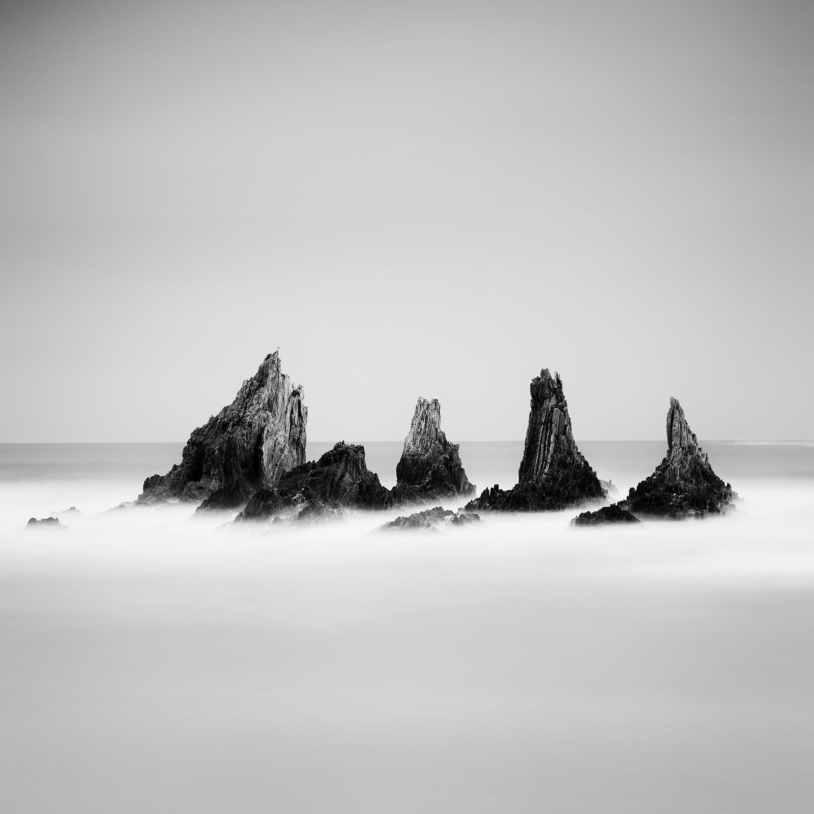 Gerald Berghammer Landscape Photograph - Rocky Peaks, Atlantic Ocean, Rock Formation, Spain, black and white, seascape