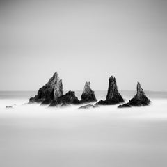 Rocky Peaks, Atlantic Ocean, Rock Formation, Spain, black and white, seascape